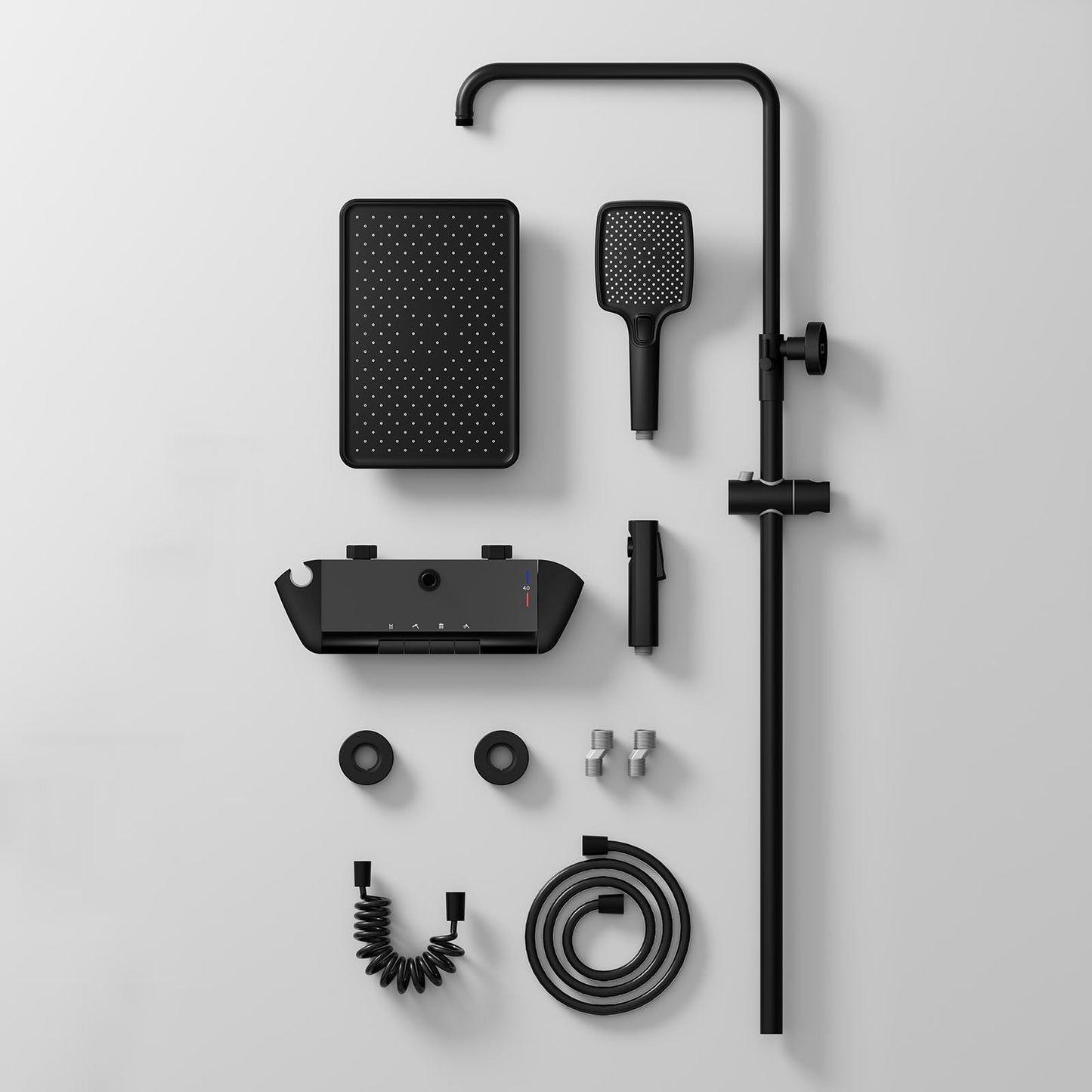 Colonne De Douche Avec Mitigeur Thermostatique Système De Douche Affichage Numérique LED Ensemble De Douche Avec Pommeau De Douche, Douchette, Bidet Douche, Robinet De Baignoire, Réglable (Noir)