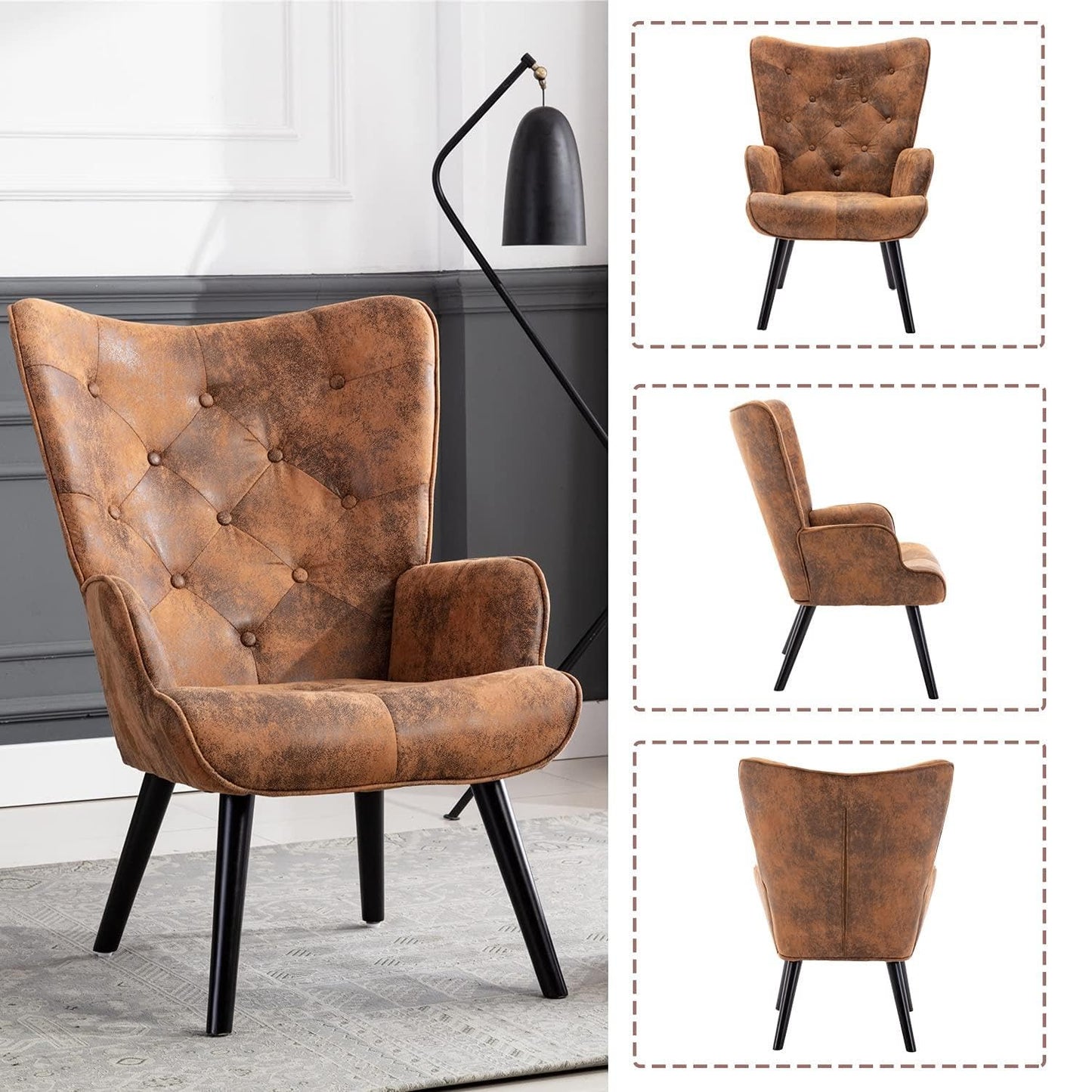 SHUGUANG Fauteuil Salon Confortable, Fauteuil Confortable Microsuède, Chaise Coiffeuse avec Cadre en Bois Massif, Style Rétro Médiéval Chaise de Lecture en Vigueur Chambre à Coucher, Salon