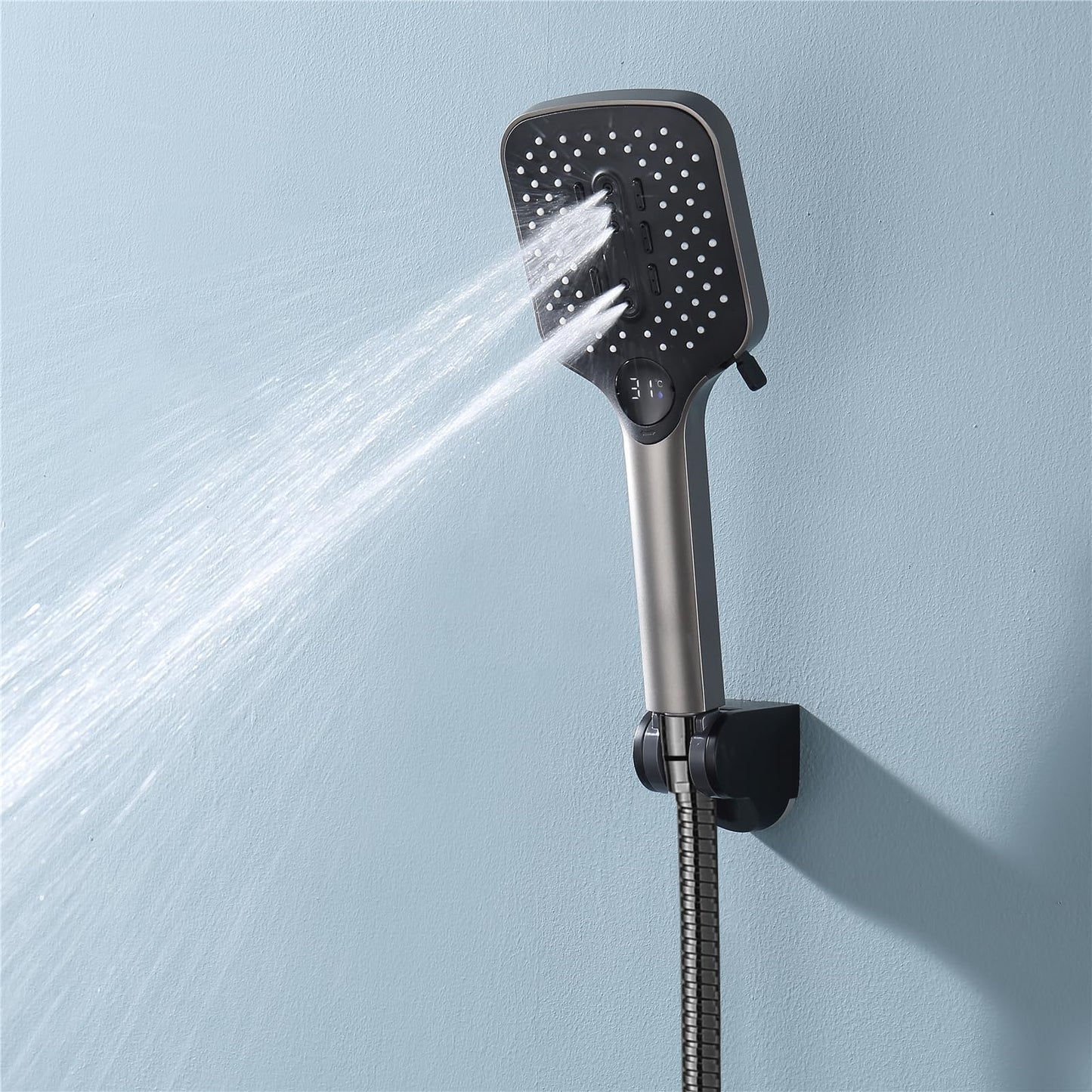 Pommeau de Douche avec 3 Modes, Haute Pression Douchette à Main Anti Calcaire Pommeau Douche Economie Deau Pommeau de Douche avec 1.5M Tuyau de Douche, Support de Douche (Gris Pistolet)