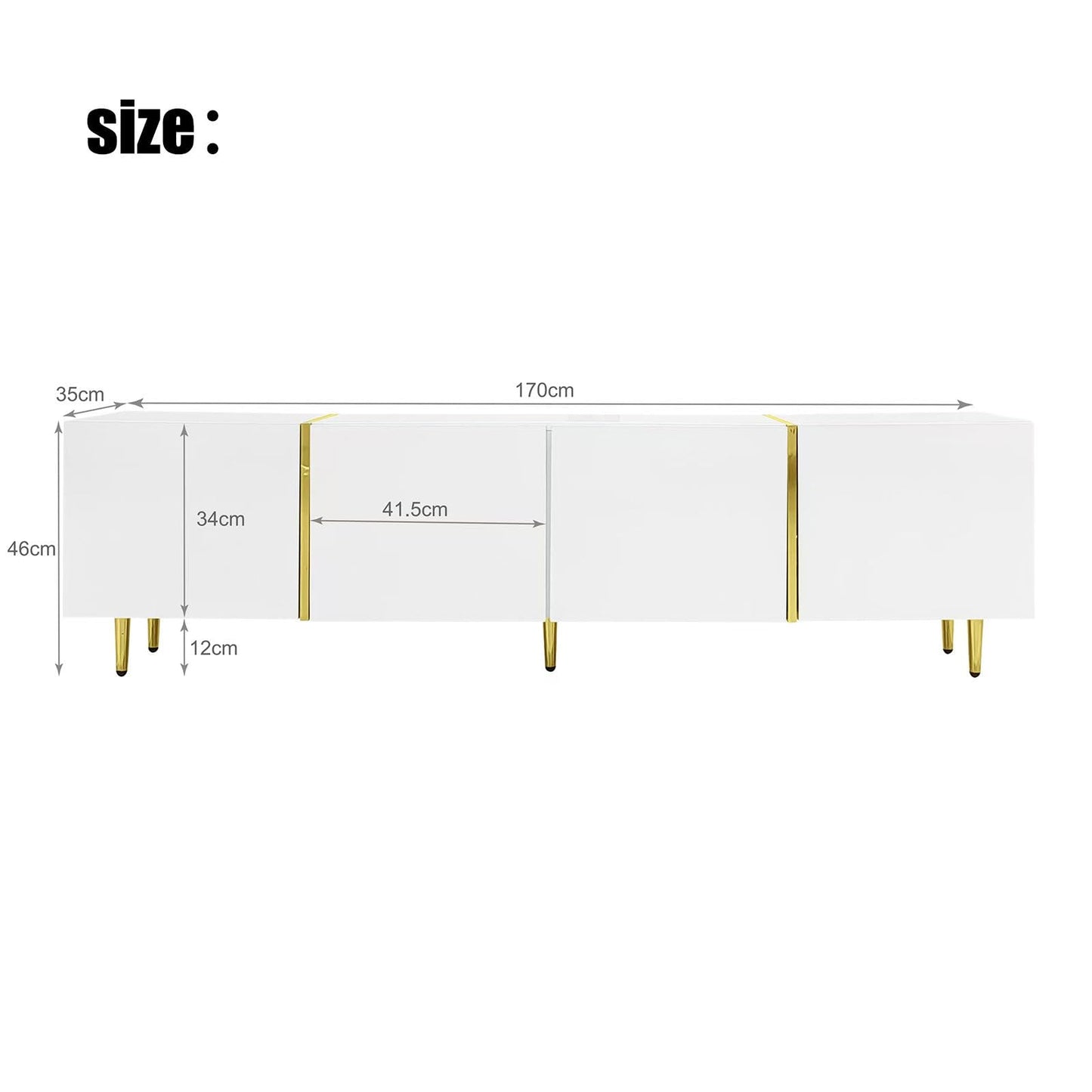 Meuble TV 170cm, Meuble Télé de Salon Quatre Portes Haute Brillance, Armoire De Télévision avec 2 Ports de Gestion des Câbles, Table Télévision Peut Accueillir Un Téléviseur de 70 Pouces, 170x35x46cm