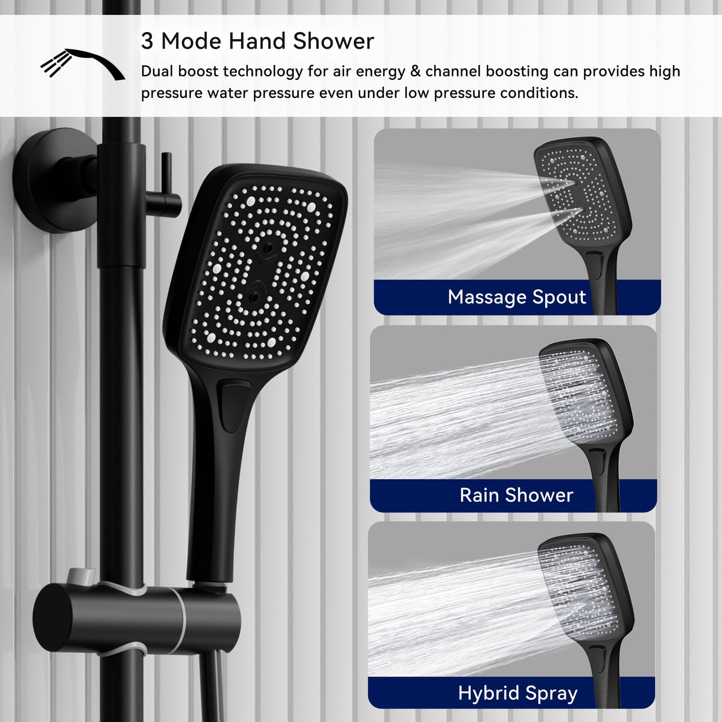 Colonne De Douche Avec Mitigeur Thermostatique, Noir Système De Douche avec Affichage la Température Ensemble de Douche Hauteur Réglable, Douchette à Main 3 Jets, 31x20CM Pommeau de Douche