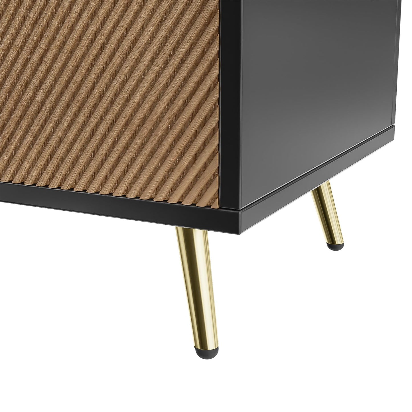 Peiaw Buffet,Cuisine Meuble, Support de Rangement Noir,Meuble de Rangement en Bois,Buffet à 4 Portes et cloisons réglables, poignées Semi-circulaires Or brossé,Garde-Manger 160 x 40 x 75 cm
