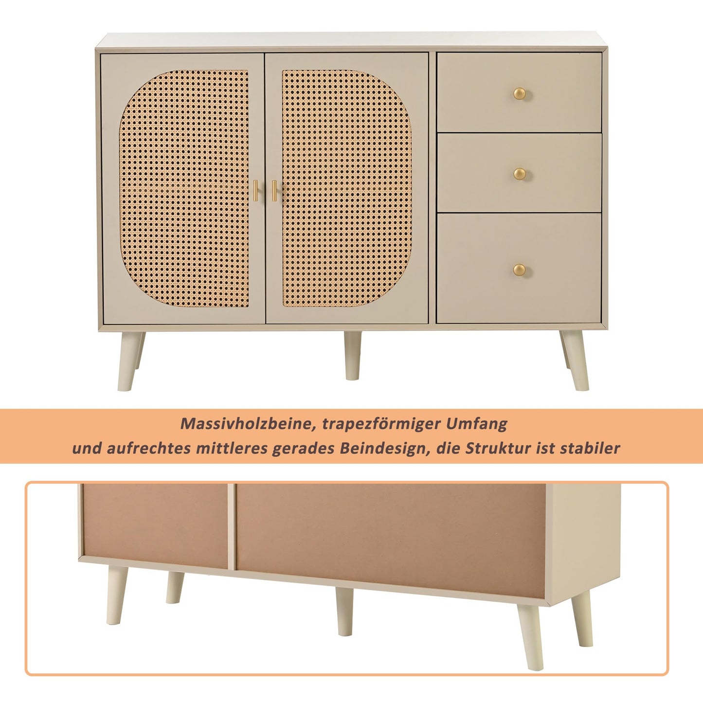 Buffet Salon Élégant Commode avec 2 Portes et 3 Tiroirs, Meuble Buffet, Grand Espace de Rangement, Bahut Blanc Cassé, Meuble de Rangement Idéal pour Chambre, Entrée, Salle à Manger, 120x40x82,5 cm