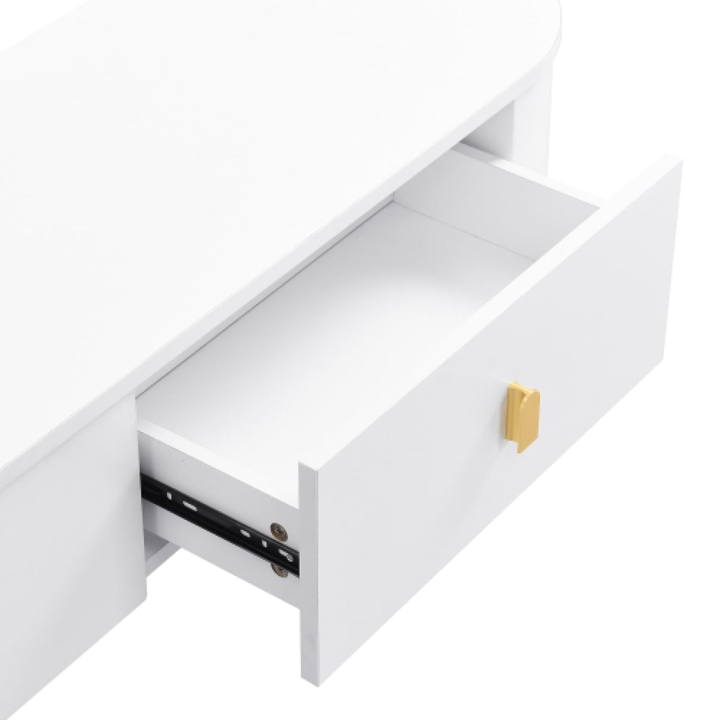 Meuble TV, Meuble TV Blanc avec Trois tiroirs, Meuble TV, Banc TV avec côtés incurvés, Meuble TV de Salon Peut contenir jusqu'à 60-69 Pouces, la Taille de la Table TV est de 174 cm X 35 cm X 41 cm