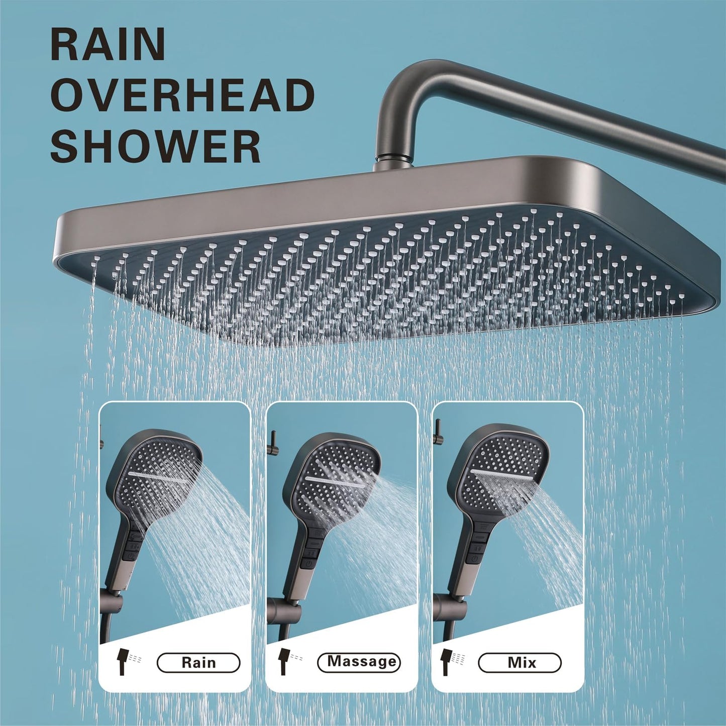Colonne de Douche Thermostatique, Système de Douche Mural Piano Key avec Affichage numérique LED, Pommeau de Douche 33x22cm avec douchette, Robinet de Bain et douchette de Bidet(Gris)