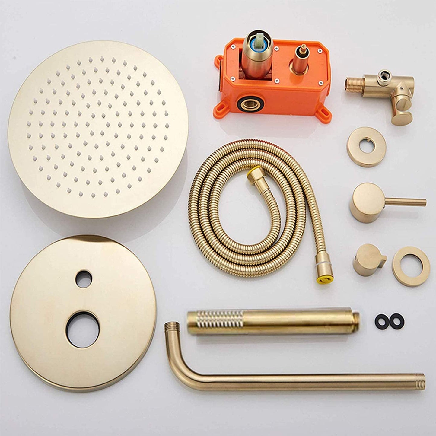 OihPaw Ensemble de douche encastrable doré brossé,10" Kit de Douche à Encastrer avec Douchette à Mains,Systèmes de douche,Mitigeur de Douche Salle de Bain