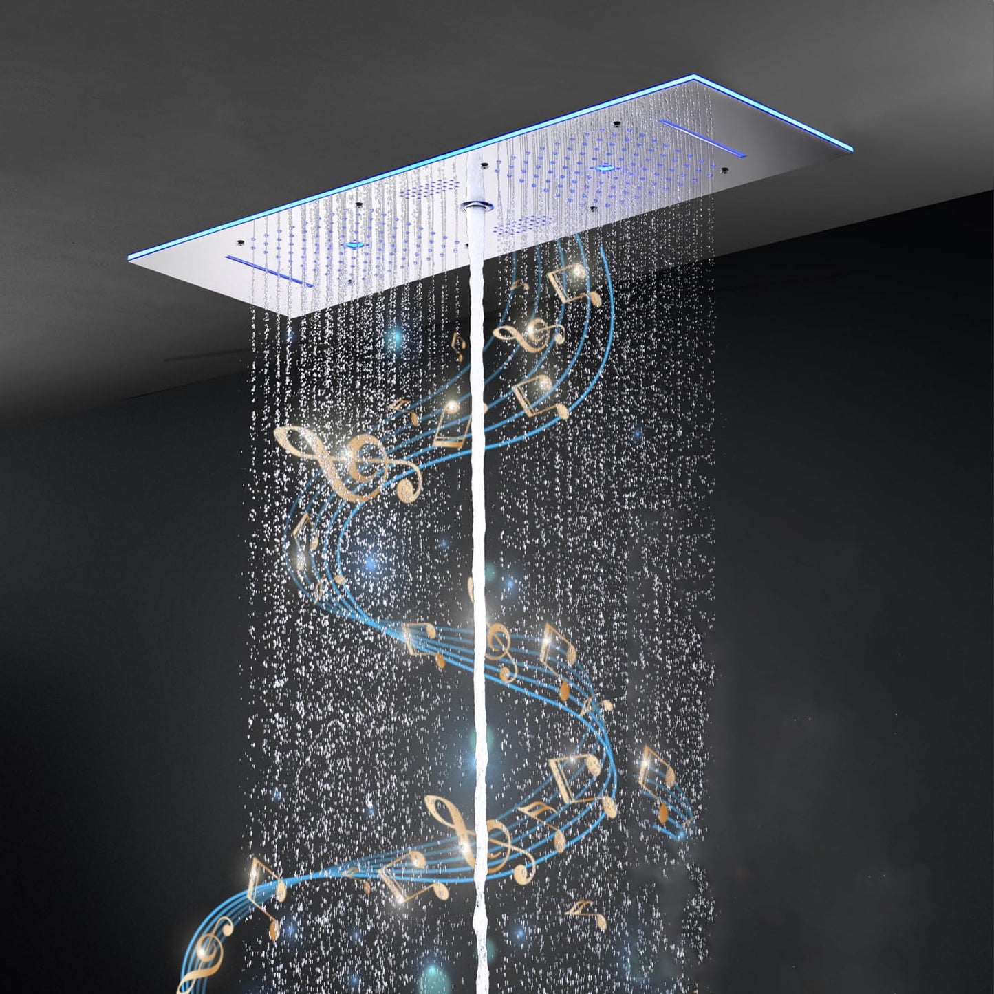 Pommeau de Douche Musique Pommeau Douche LED 64 Couleurs Pommeau de Douche Economie Deau Acier Inoxydable Pomme de Douche Chrome 900 * 300 mm Pomette Douche