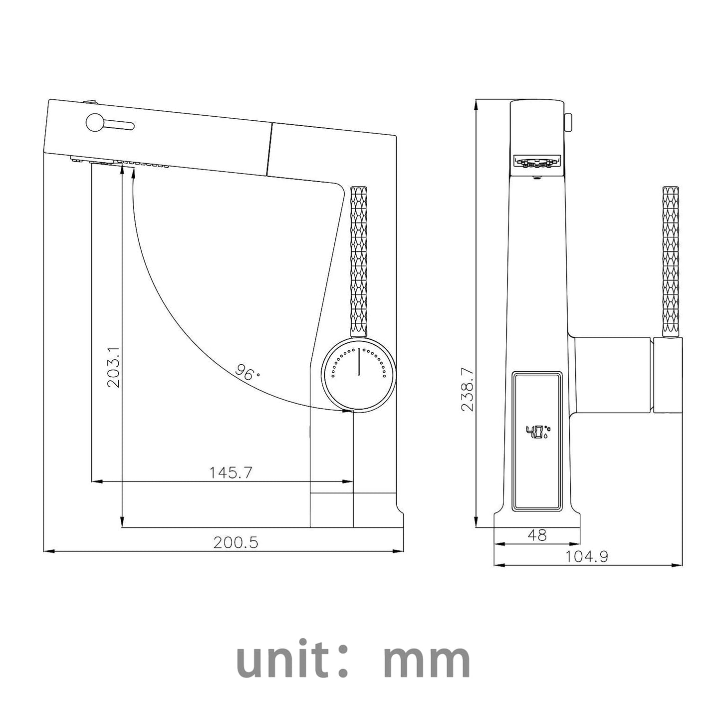 Robinet de Lavabo avec Douchette 3 Modes, Extractible Robinet de Salle de Bain avec Affichage Numérique LED Mitigeur Lavabo Monocommande Chaude et Froide Robinet Salle de Bain