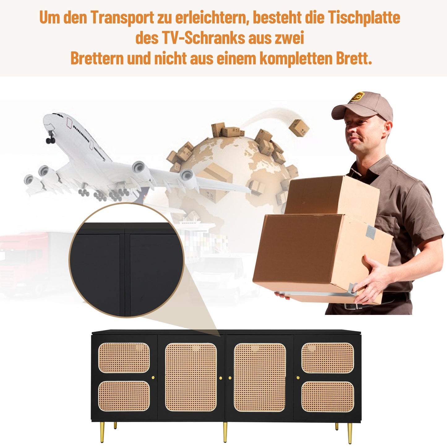 Meuble TV Blanc Banc TV en Rotin avec 4 Portes en Rotin,pour Téléviseurs Jusqu'à 80 pouces,180x40x72cm, Meubles TV élégants pour Salon Chambre,étagères réglables en Hauteur, Grand Espace de Rangement