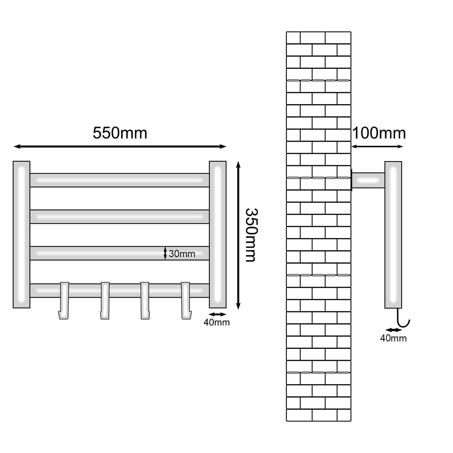 OihPaw Sèche-serviette électrique,550x350mm Porte Serviettes Chauffant Porte-serviettes électrique intelligent, Étanche IP24, Réglage de la température 30℃-70℃, 1-9H de chronométrage