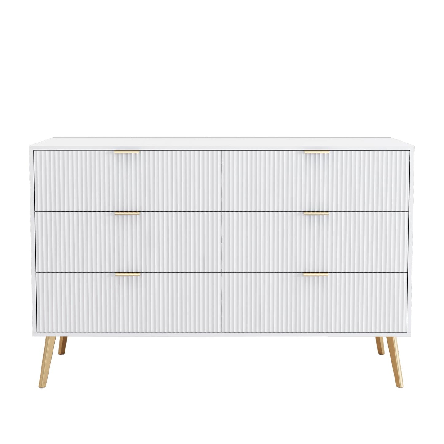 Buffets,Meuble de Rangement Blanc,armoires de Cuisine,Coiffeuse, Buffet avec 6 tiroirs, Pieds plaqués Or, 6 commodes avec poignées, 120 x 40 x 78 cm,Convient pour entrée,Salle à Manger, Bureau