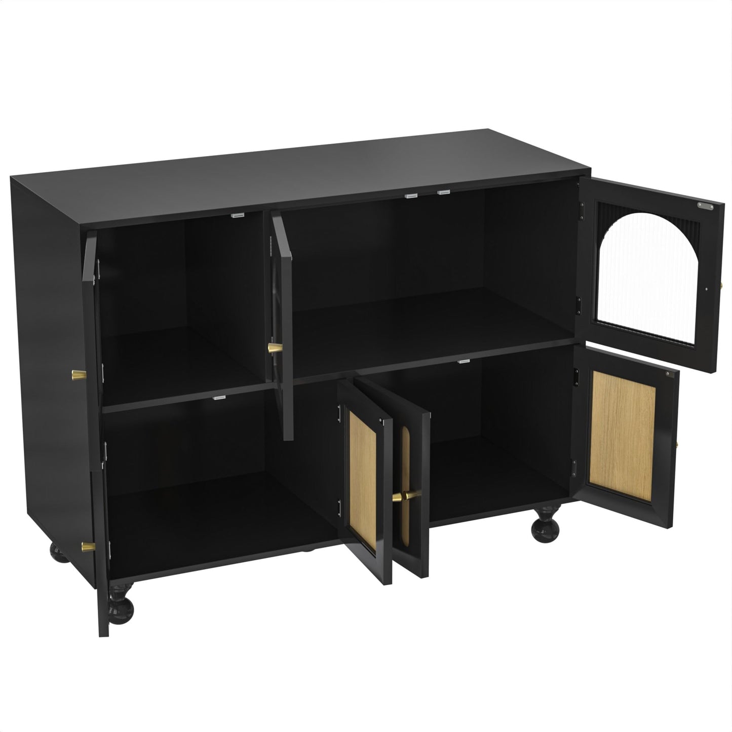 SHUGUANG 120 x 40 x 90 cm Buffet Cuisine, Armoire de Cuisine avec 3 Longues Portes Vitrées au Design Arc-en-Ciel et 4 Portes à Clés Piano, Buffet Moderne à Cuisine, Salon, Salle à Manger