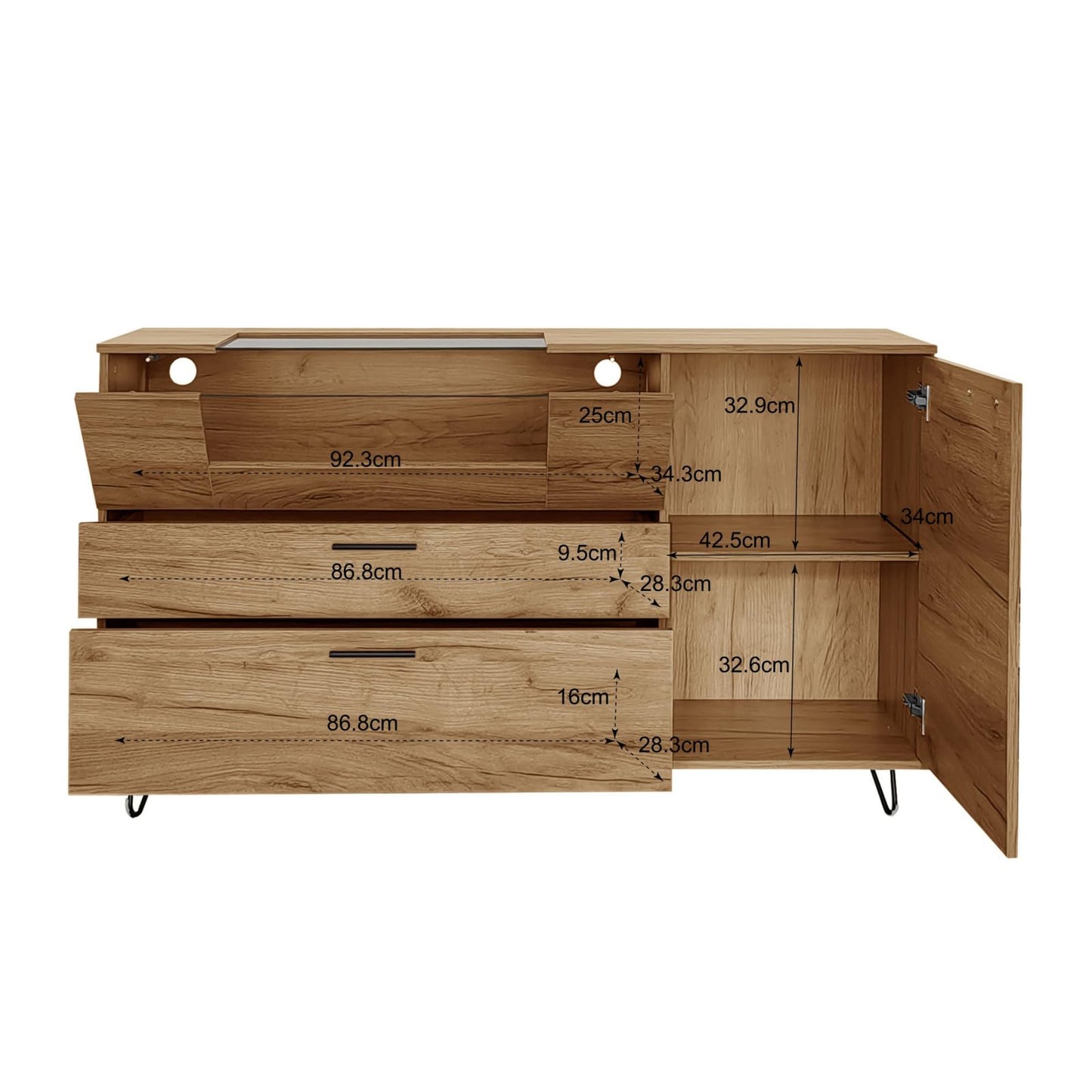 Buffet,bahut de salle a manger,buffet avec 2 tiroirs et 1 porte, buffet avec éclairage LED, Diviseur multifonctionnel,porte vitrée avec cordon de serrage spécial,Convient aux balcons et aux bureaux