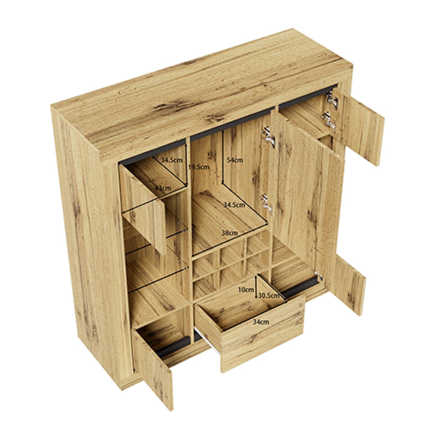 Peiaw Buffet,Buffet bahut Salon,Buffet Multifonctionnel,Meuble de Rangement,Buffet avec 5 Portes et casier à vin, étagère en Verre réglable, Buffet avec éclairage LED,110 x 38 x 115 cm
