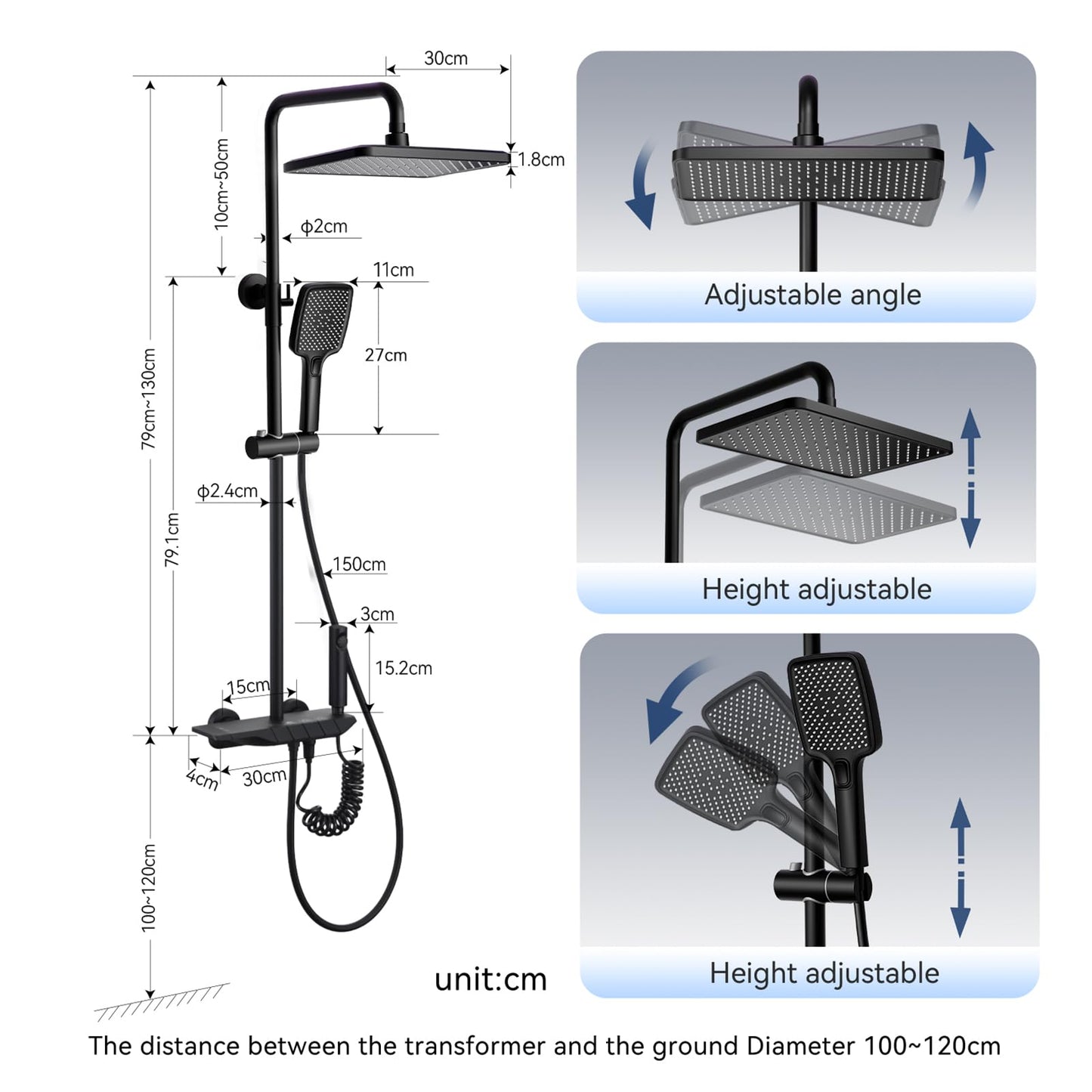 OihPaw Colonne de Douche Thermostatique Noir Mitigeur en Laiton Système de Douche avec Pommeau De Douche, Douchette, Bidet Douche, Robinet De Baignoire,Réglable Ensemble de Douche pour Salle de Bain