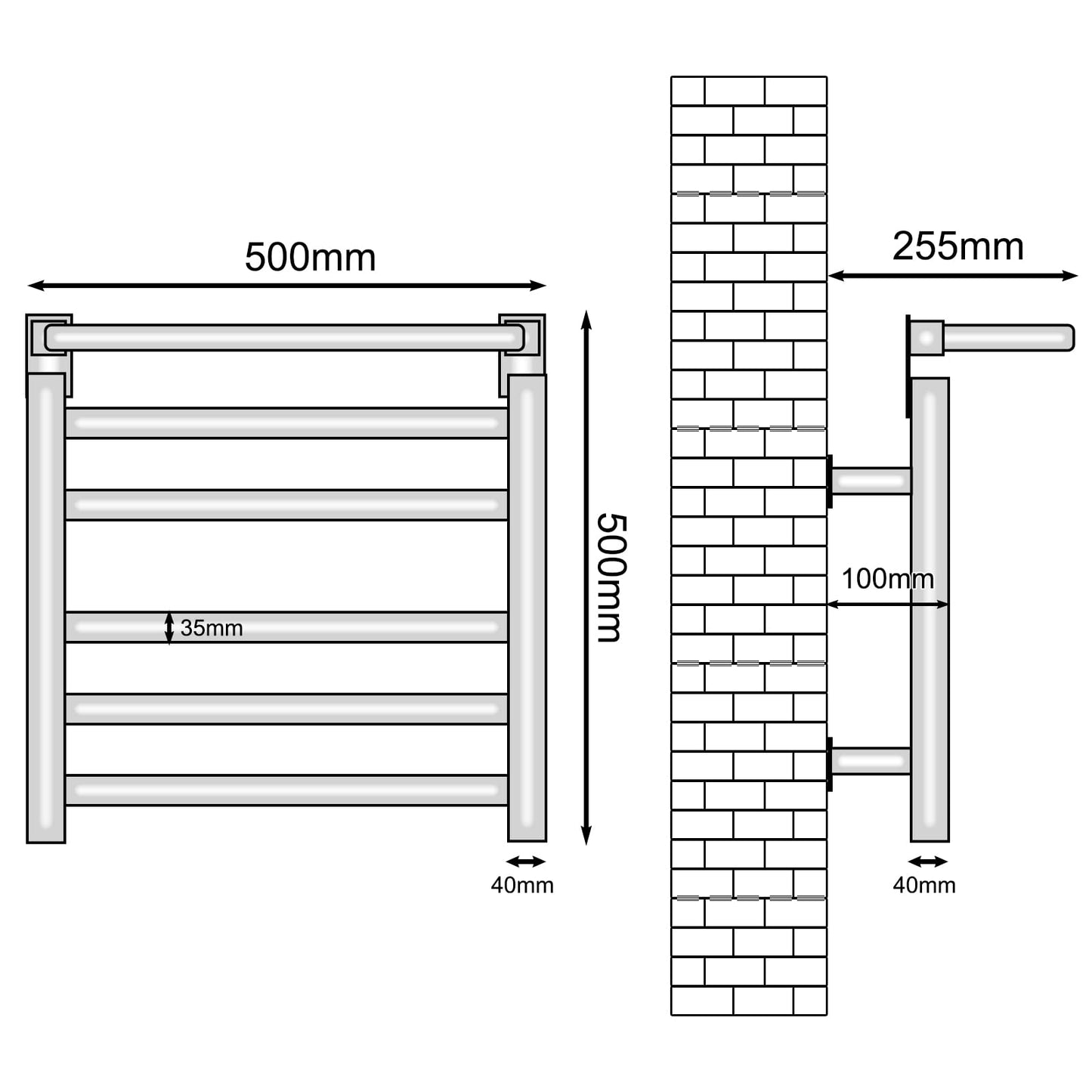 OihPaw Sèche-serviette électrique,500x500mm Porte Serviettes Chauffant, Radiateur Porte-Serviettes, Porte-Serviettes électrique Intelligent, Chauffage en Fibre de Carbone