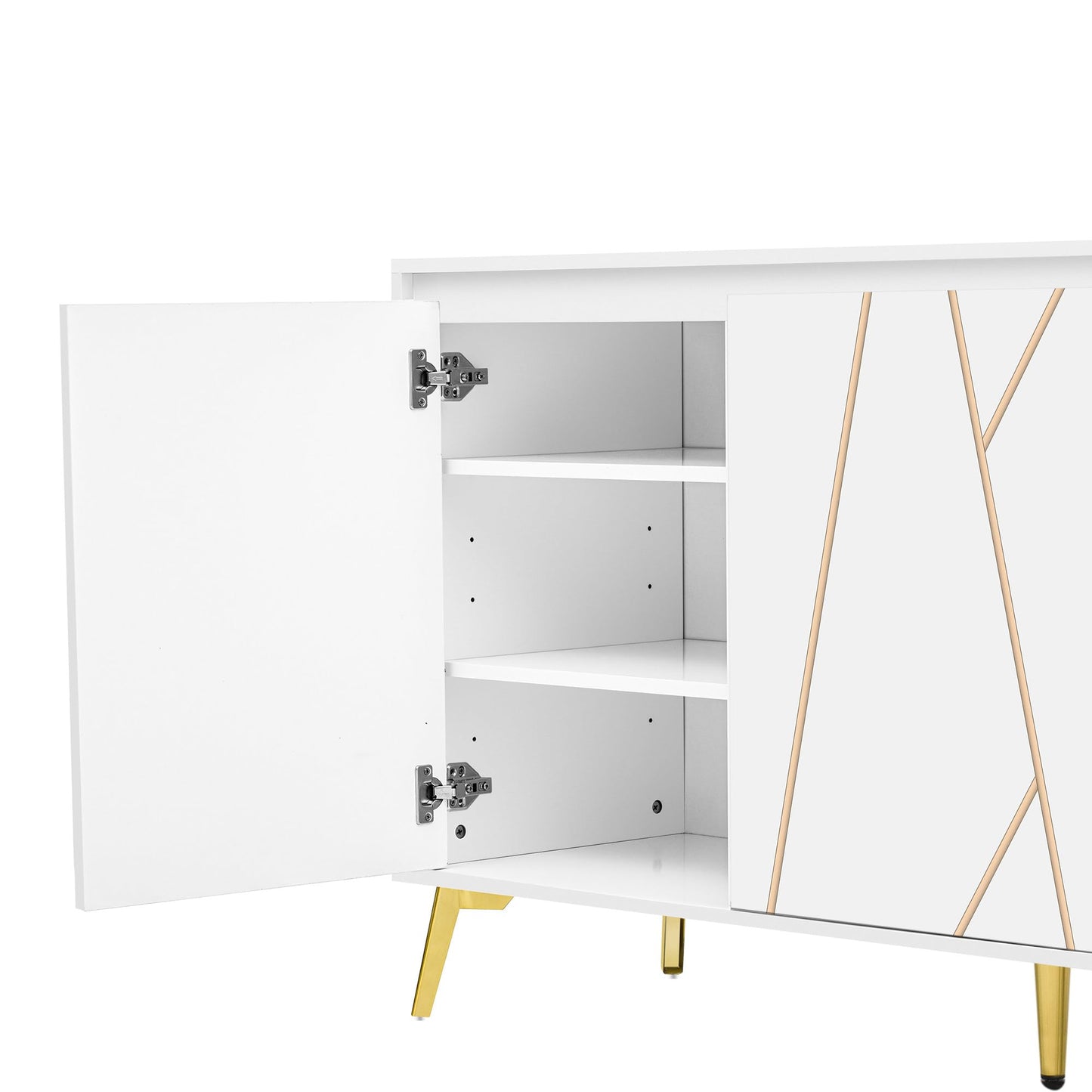 Buffet de Style Moderne au Design Unique Bahut avec 3 Portes, Sans Poignées, Armoire Latérale de Salon, Meuble Buffet de Cuisine, Armoire de Rangement pour Salle à Manger, Entrée (Blanc/Noir)
