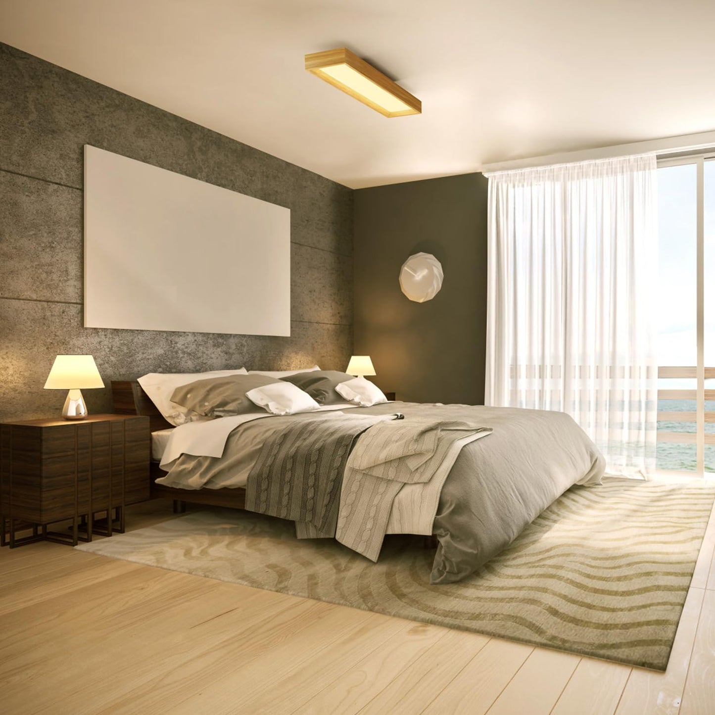 Plafonnier LED Salon, 30W Luminaire Plafonnier Cuisine Moderne, Lumière Naturelle 4000k, Lampe de plafond Rectangle pour Chambre Salon Cuisine, Long 65cm