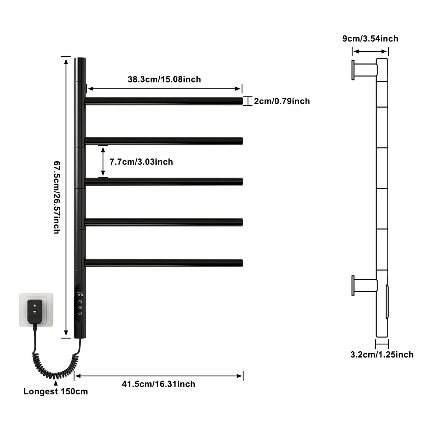 OihPaw Sèche-serviette électrique,Porte Serviette Electrique, 420x660mm,Rotation à 180°,Porte Serviettes Chauffant Chauffe Thermostatique Intelligent,économie d'énergie