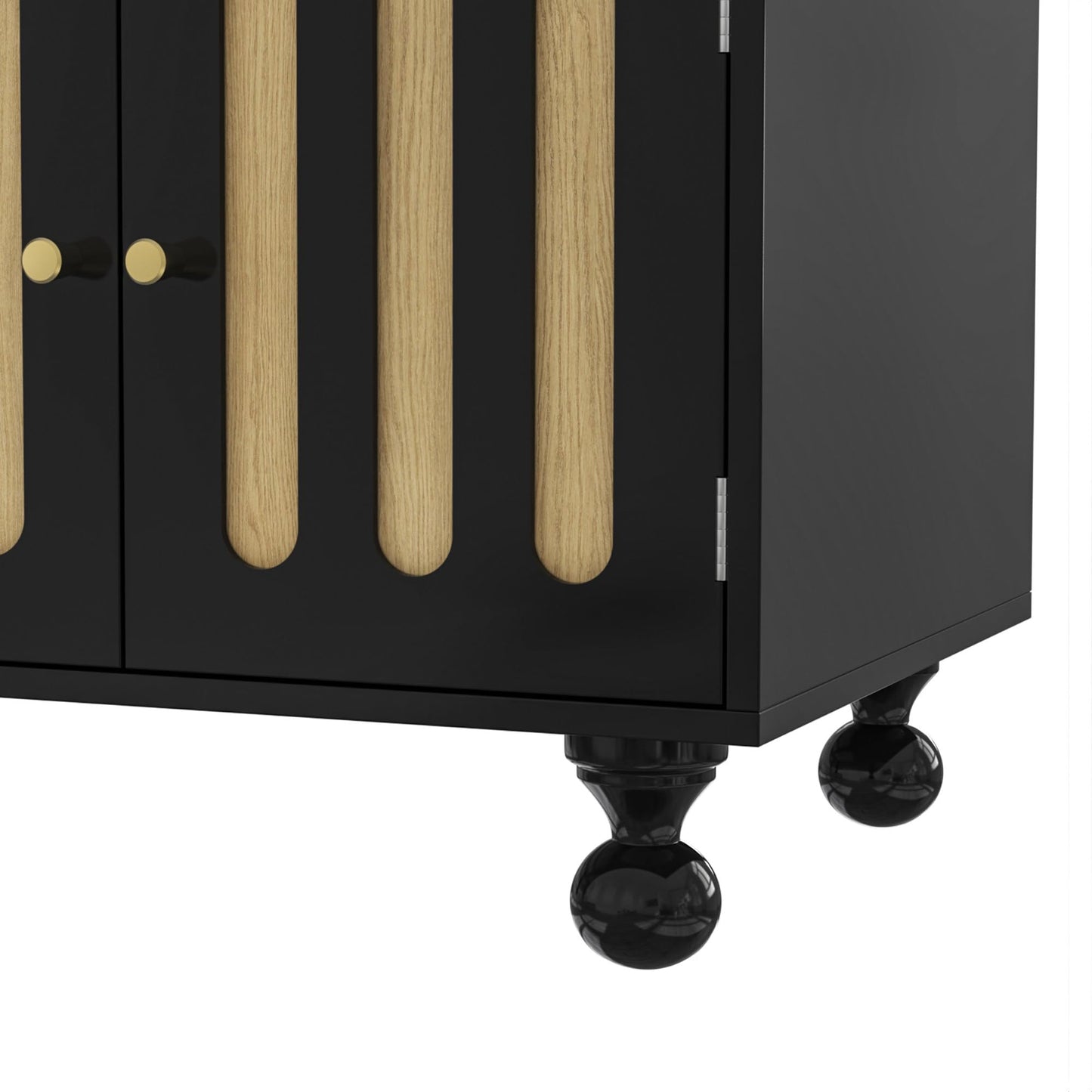 Buffet Salon Moderne, Longue Porte en Verre au Design Arc-en-ciel, Porte de Bar à clés de Piano, Pieds de Colonne Ronds, Armoire de Rangement Élégante, Armoire de Buffet au Design Unique, Blanc/Noir