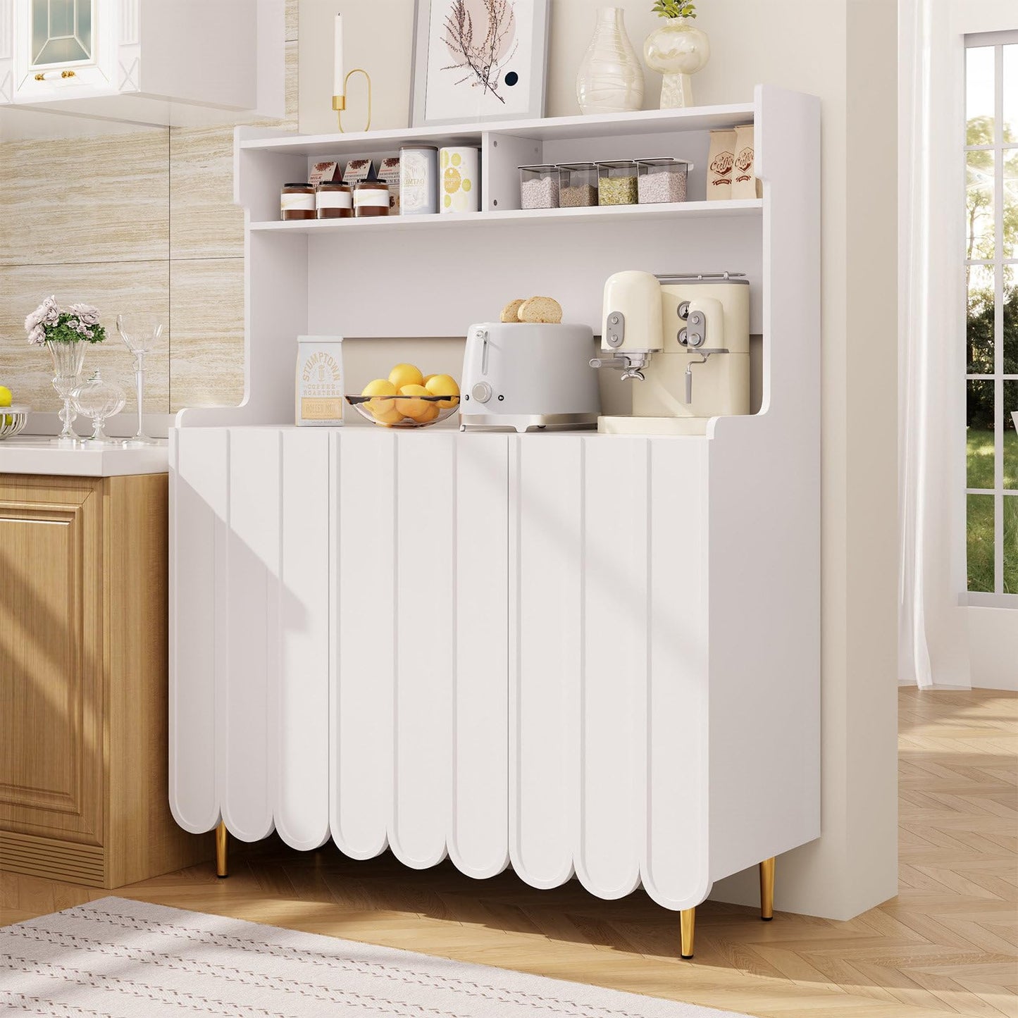 Buffet de Cuisine, Armoire de Cuisine 2 Placards Portes, Vaisselier Cuisine Anti-basculement, Meuble Cuisine Rangement Conception Ouverte, Grande Capacité, Style Simple, 120 x 40 x 151cm