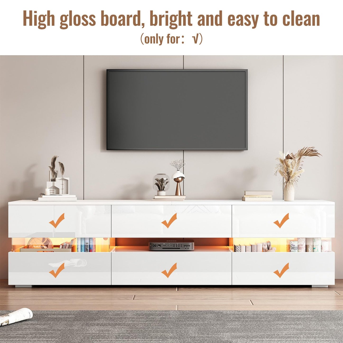 Meuble TV 160cm, Meuble Télé de Salon Peut Accueillir un Téléviseur de 70 Pouces, Armoire De Télévision Avec Éclairage LED 16 Couleurs, Table Télévision 2 Portes, 1 Tiroir et un Compartiment Ouvert