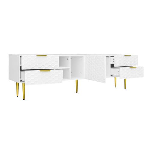 Meuble TV,meuble TV blanc avec structure en maille,table TV, meuble TV de salon,meuble TV,meuble TV peut contenir 70 à 79 pouces,le meuble TV mesure 170 cm de long,40,3 cm de large et 49,9 cm de haut.