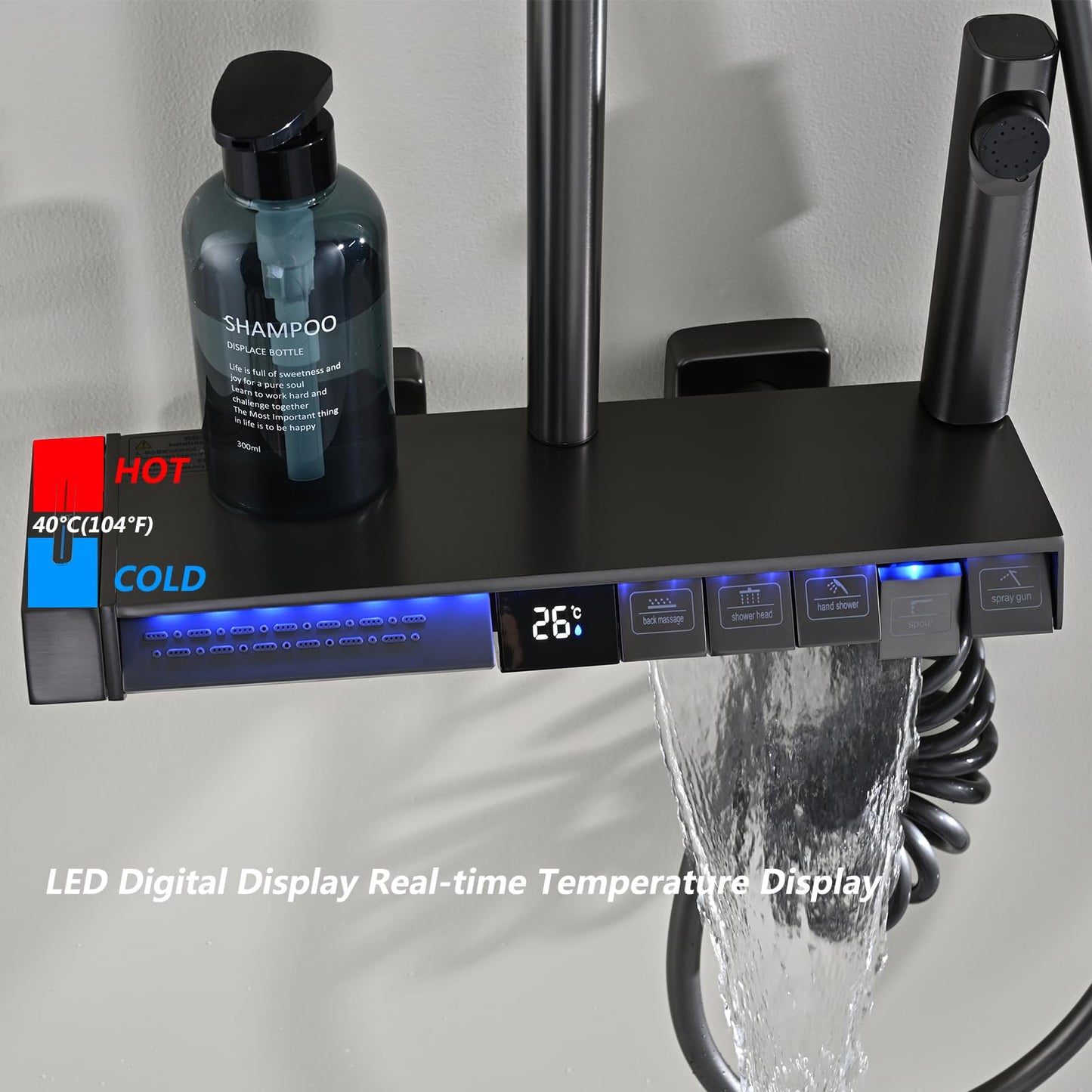 OihPaw Colonne De Douche Thermostatique Gris Ensemble de Douche 5 Fonctions Système de Douche avec Affichage Numérique LED, Douche de Tête 30x20CM, Pommeau Douche 3 Modes