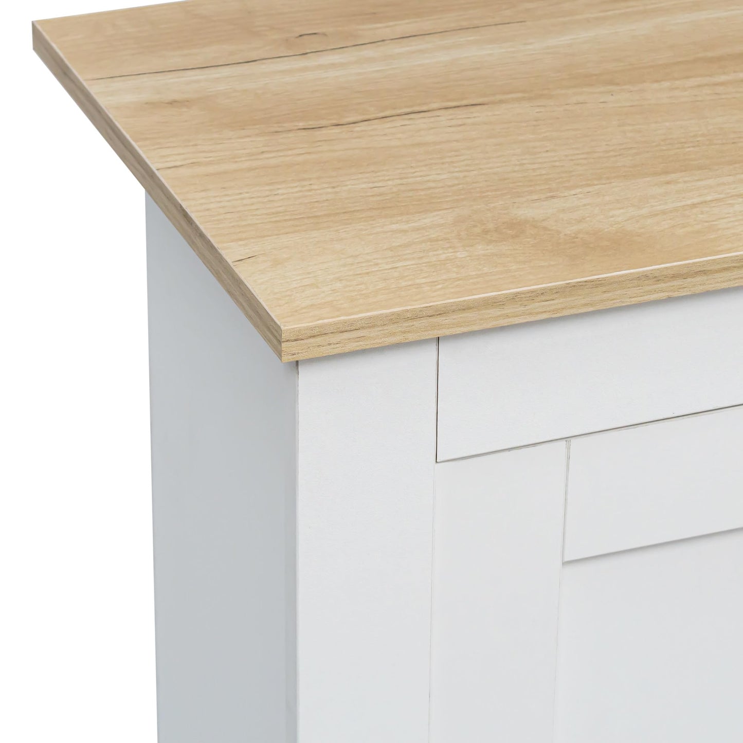 Buffet Bois Blanc Chaud avec 2 Portes et 3 Tiroirs, Meuble Buffet Simple et Élégant, Poignées Argentées, Étagère Réglable, Charnières à Fermeture Douce, pour Salon, Cuisine, Entrée, 116x35x81 cm