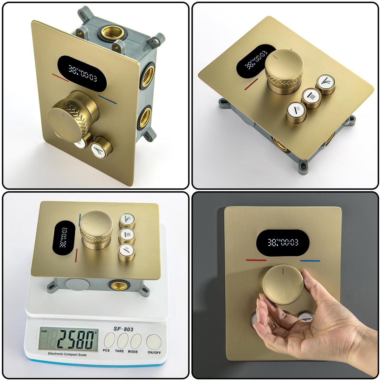 OihPaw Colonne de Douche Thermostatique Douche Encastrable Affichage Numérique Colonne de Douche Encastrable Or Brossé Ensemble de Douche avec Pommeau de Douche,Douchette