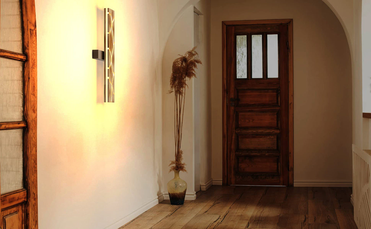 Applique Murale LED, 55 CM Intérieure Applique en Bois, 18W Lampe Murale Crack 360° Rotatif Luminaire Mural 3000K Applique Murale Intérieur 2000LM Résine Applique Murale Bois