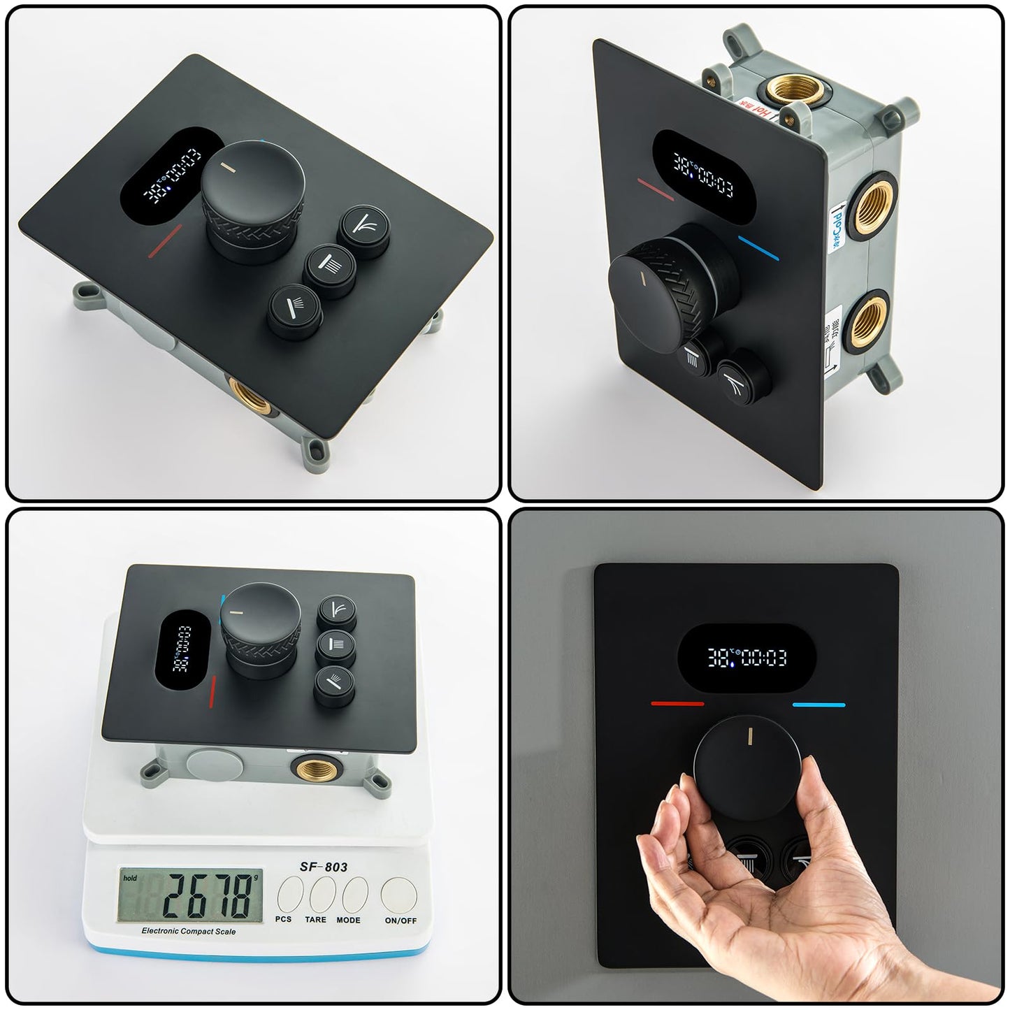 OihPaw Colonne de Douche Thermostatique Douche Encastrable Affichage Numérique Colonne de Douche Encastrable Noir Ensemble de Douche avec 3 Fonctions Pommeau de Douche,Douchette
