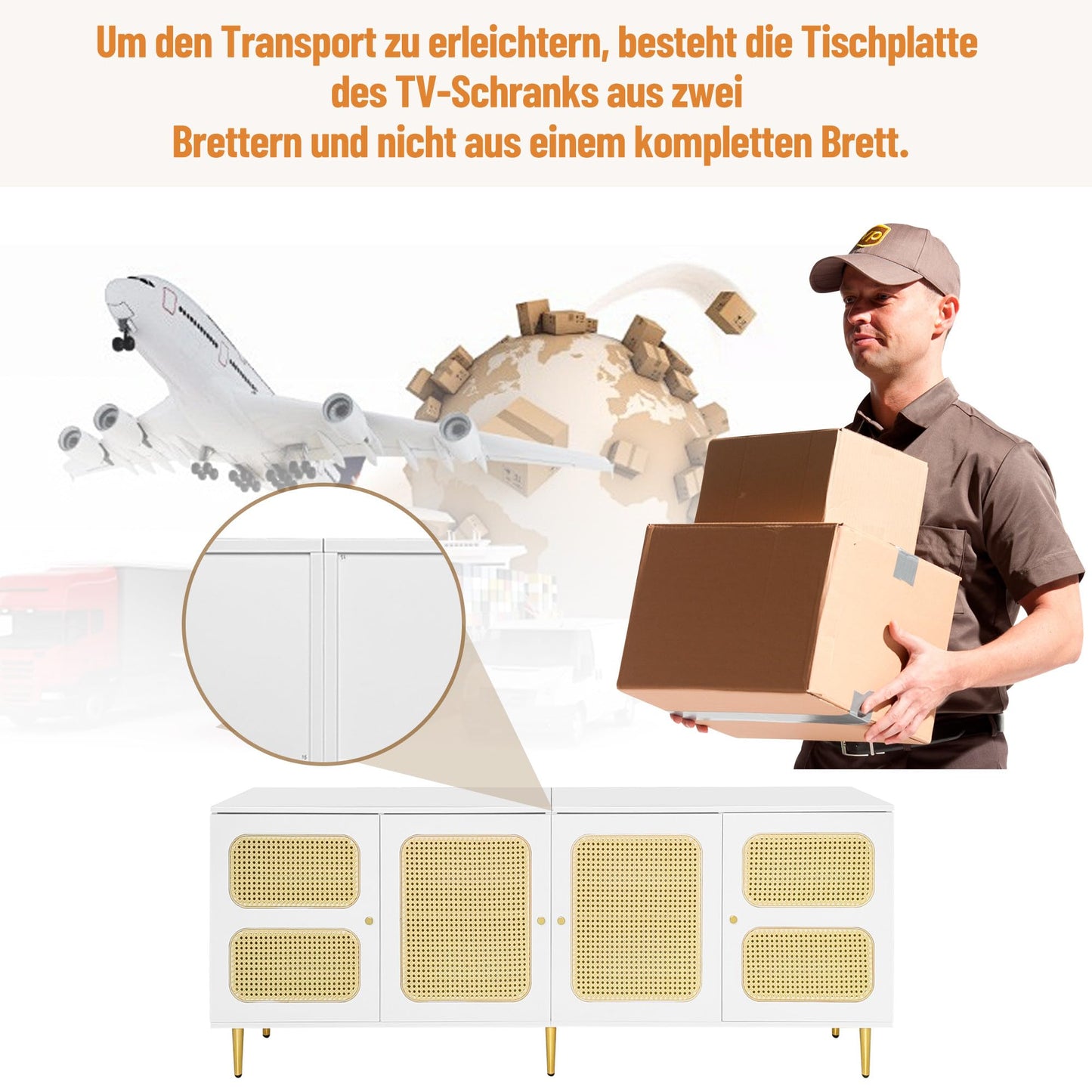 Meuble TV Blanc Banc TV en Rotin avec 4 Portes en Rotin,pour Téléviseurs Jusqu'à 80 pouces,180x40x72cm, Meubles TV élégants pour Salon Chambre,étagères réglables en Hauteur, Grand Espace de Rangement