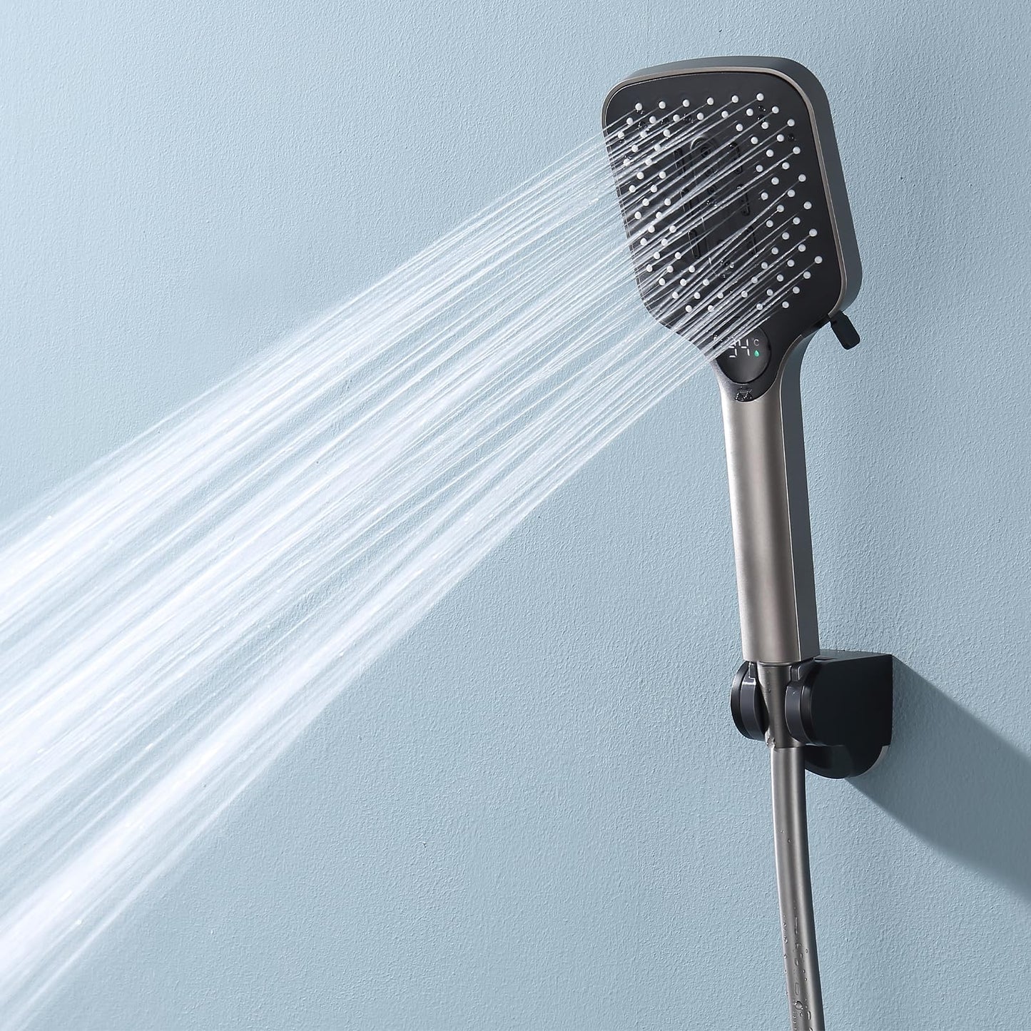 Pommeau de Douche avec 3 Modes, Haute Pression Douchette à Main Anti Calcaire Pommeau Douche Economie Deau Pommeau de Douche avec 1.5M Tuyau de Douche, Support de Douche (Gris Pistolet)