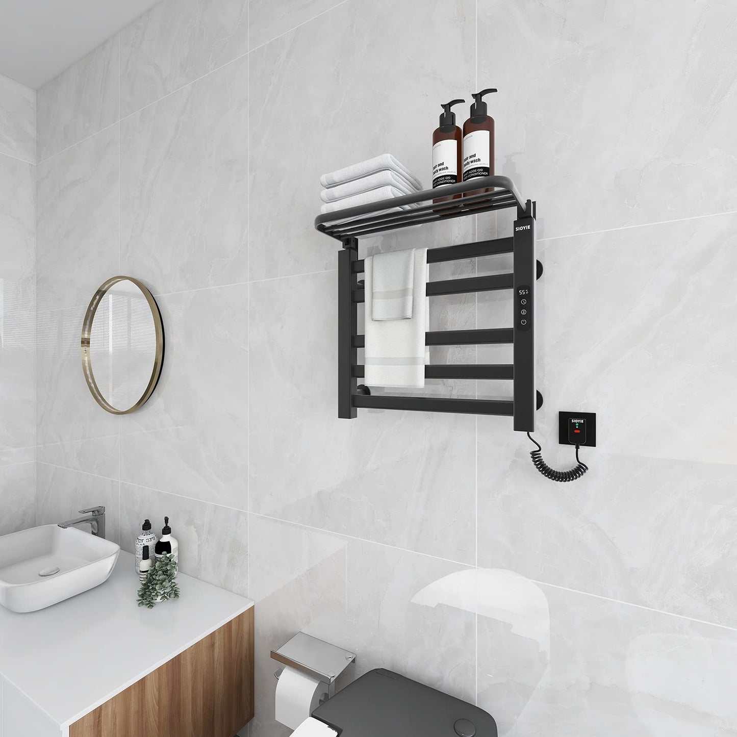 OihPaw Sèche-serviette électrique,500x500mm Porte Serviettes Chauffant, Radiateur Porte-Serviettes, Porte-Serviettes électrique Intelligent, Chauffage en Fibre de Carbone