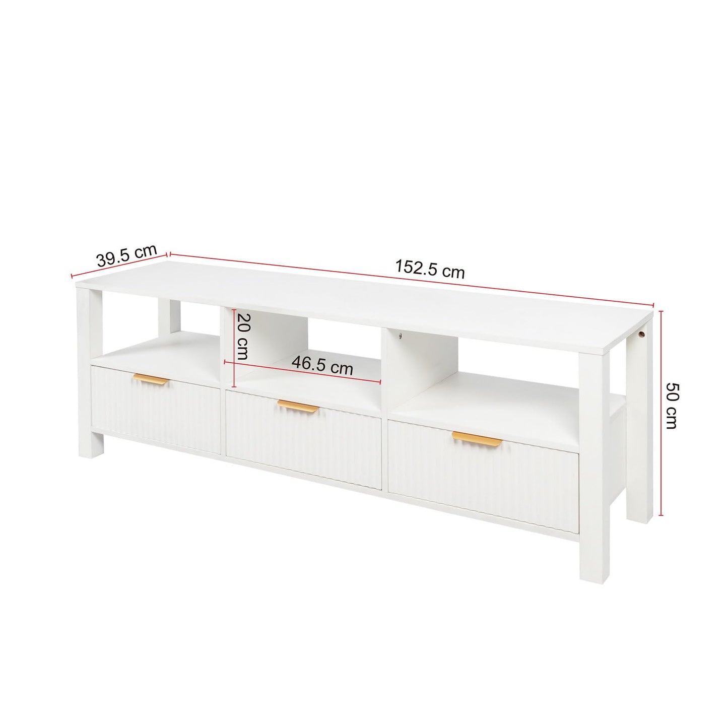 Meuble TV, Meuble Télé de Salon avec Éclairage LED 16 Couleurs, Armoire De Télévision avec 3 Tiroirs et 3 Compartiments Ouverts, Capacité de Charge de 130 lb, Poignée Dorée, 152.5 x 39.5 x 50 cm