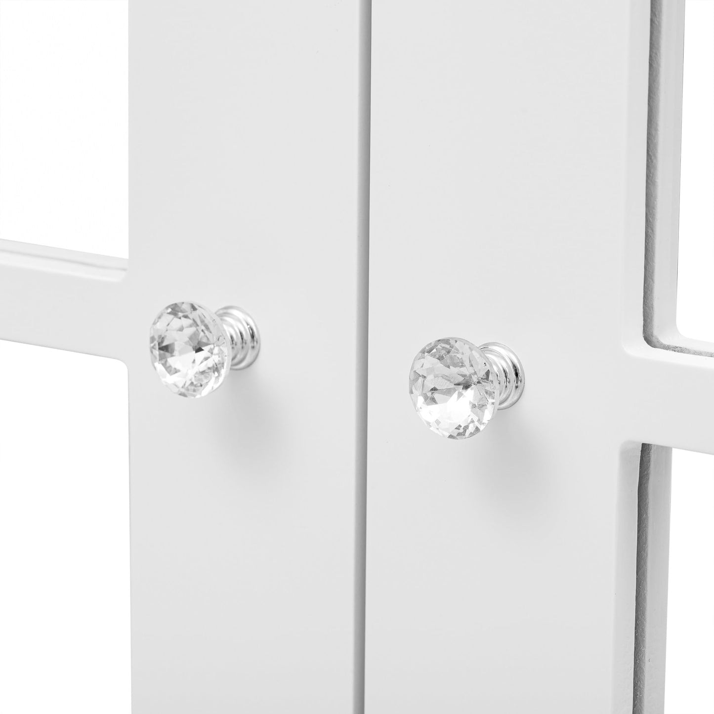 Buffet Moderne avec 4 Portes Miroir, Buffet Miroir avec Poignées en Cristal Froid, Stratifié Mobile, Armoire de Cuisine, Bahut pour Salon et Salle à manger, 160 x 40 x 85 cm, Blanc/Bois et Marron