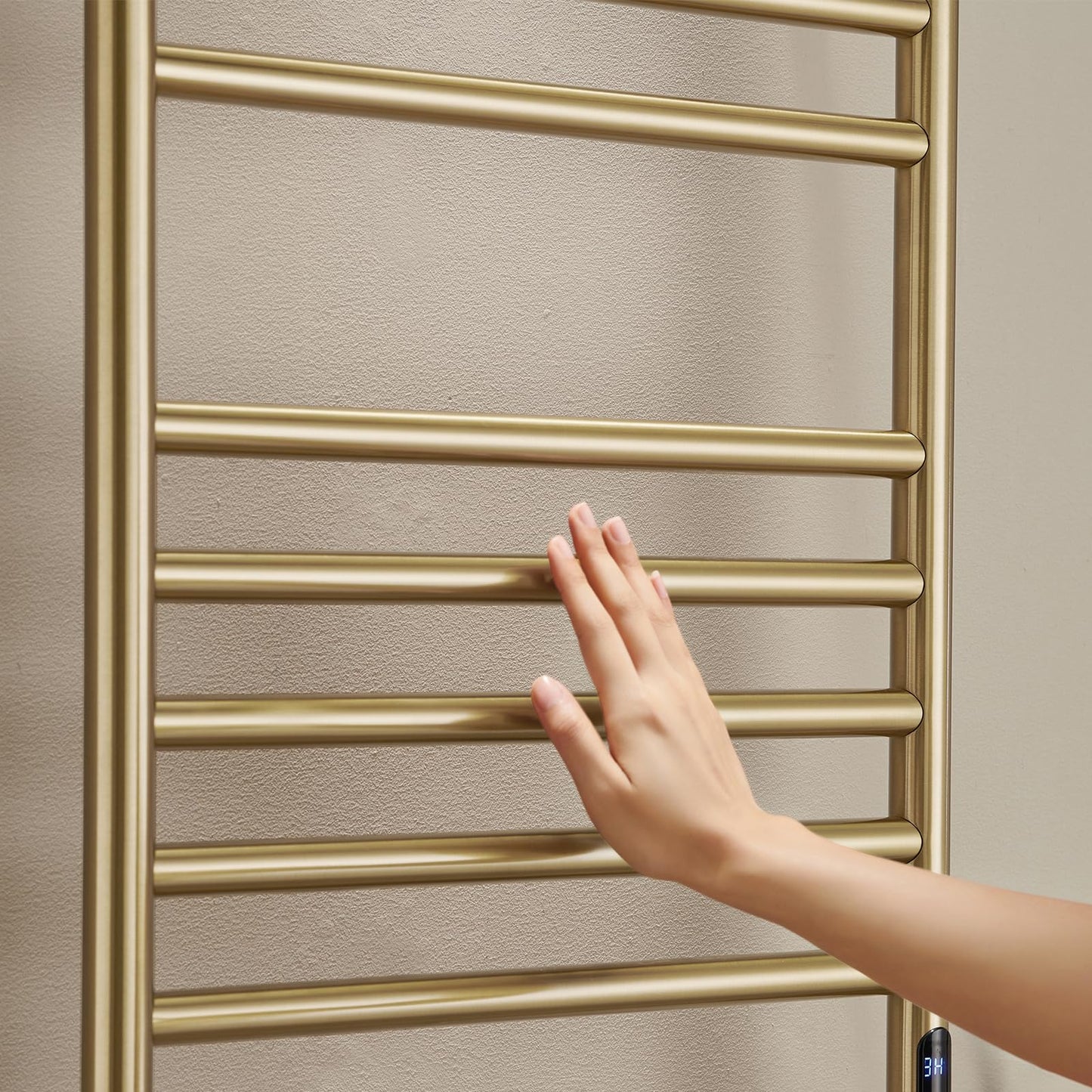 Seche Serviette Electrique Or, 162 W Chauffe-Serviettes 110x52x12 cm Porte-Serviettes Chauffant Électrique Mural Température Constante Intelligente Radiateur de Salle de Bain, Plug in