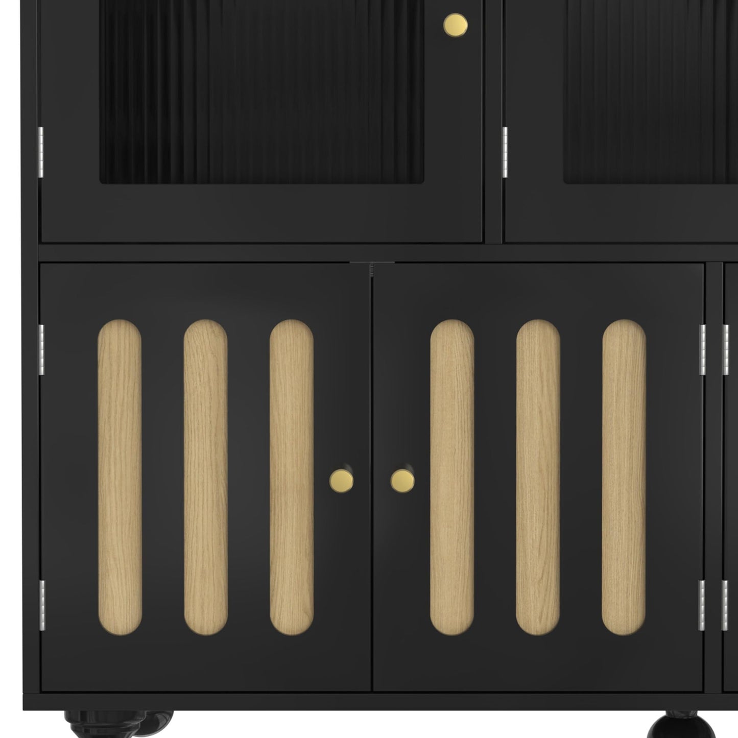 Buffet Salon Moderne, Longue Porte en Verre au Design Arc-en-ciel, Porte de Bar à clés de Piano, Pieds de Colonne Ronds, Armoire de Rangement Élégante, Armoire de Buffet au Design Unique, Blanc/Noir