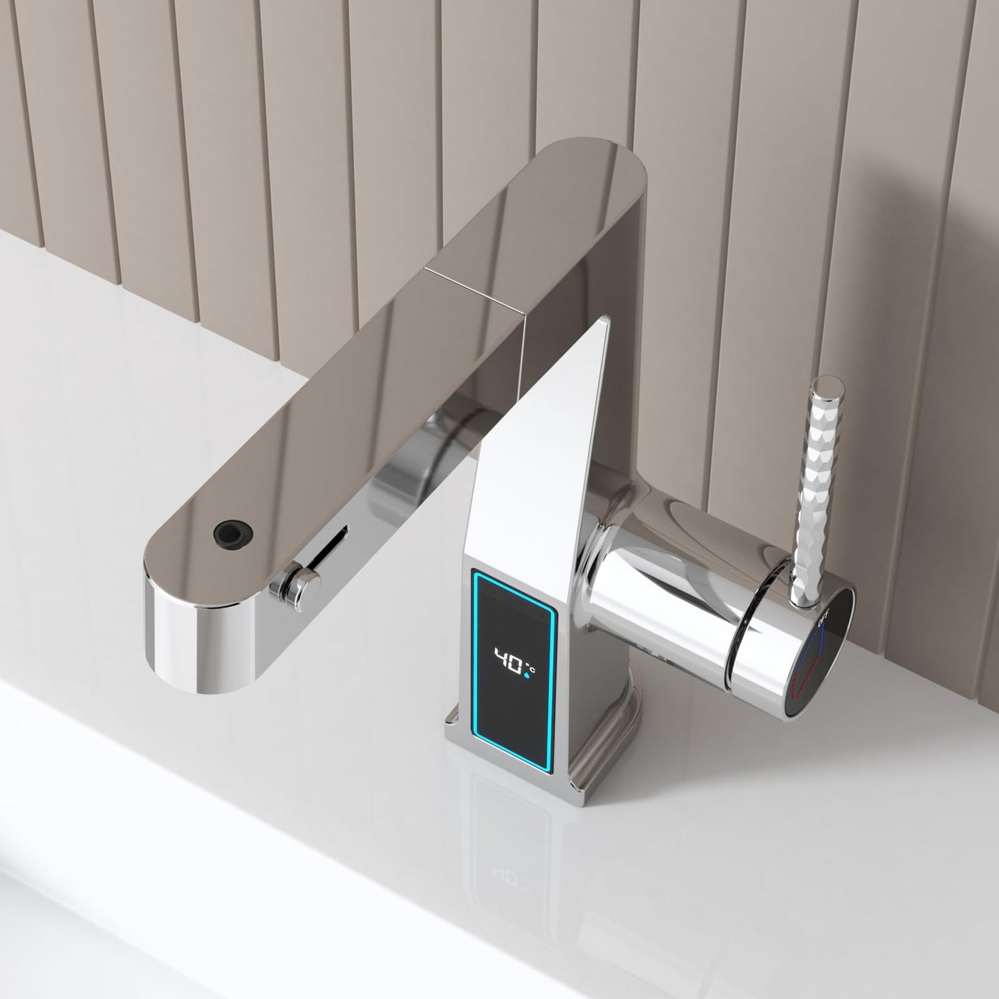 Robinet de Lavabo avec Douchette 3 Modes, Extractible Robinet de Salle de Bain avec Affichage Numérique LED Mitigeur Lavabo Monocommande Chaude et Froide Robinet Salle de Bain