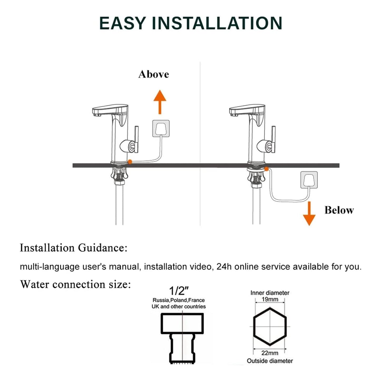 Robinet d'eau Chaude électrique Instantanée 220V, Robinet de Salle de Bains lavabo avec Affichage de la Température à LED, Robinet avec Tube Chauffant en Acier Inoxydable