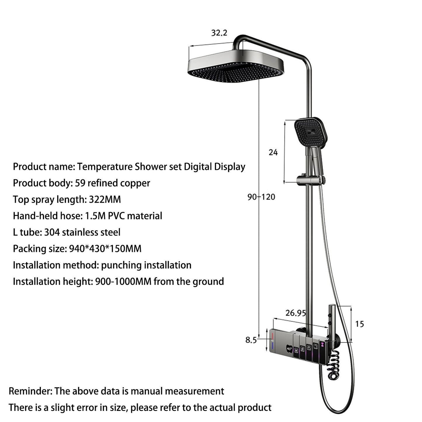 OihPaw Colonne De Douche Thermostatique avec Lumière Ambiante Systeme de Douche Hauteur Réglable pour Salle de Bain, Mitigeur Douche avec Douchette et Pommeau de Douche