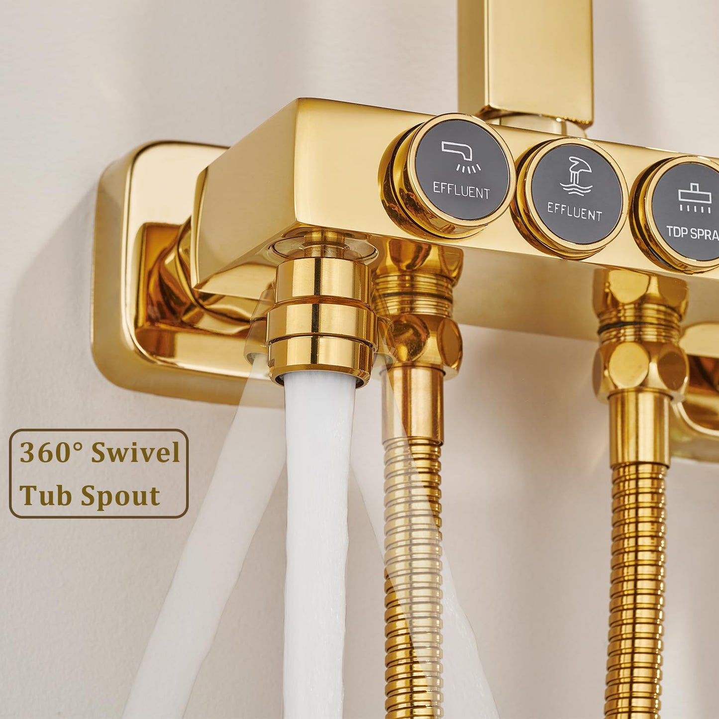 Colonne de Douche D'or Système de Douche Montage Mural Ensemble de Douche avec 22cm * 22cm Tête de Douche, Douchette à Mains, Robinet de Baignoire, Bidet Pulvérisateur