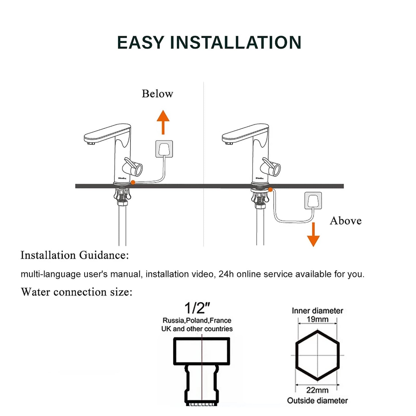 Robinet électrique Eau Chaude 3,2 kW 220V Robinet D'eau Chaude Instantané ABS Noire Robinet Chauffant Instantané avec Affichage de la Température LED, Pour Cuisine, Salle De Bain