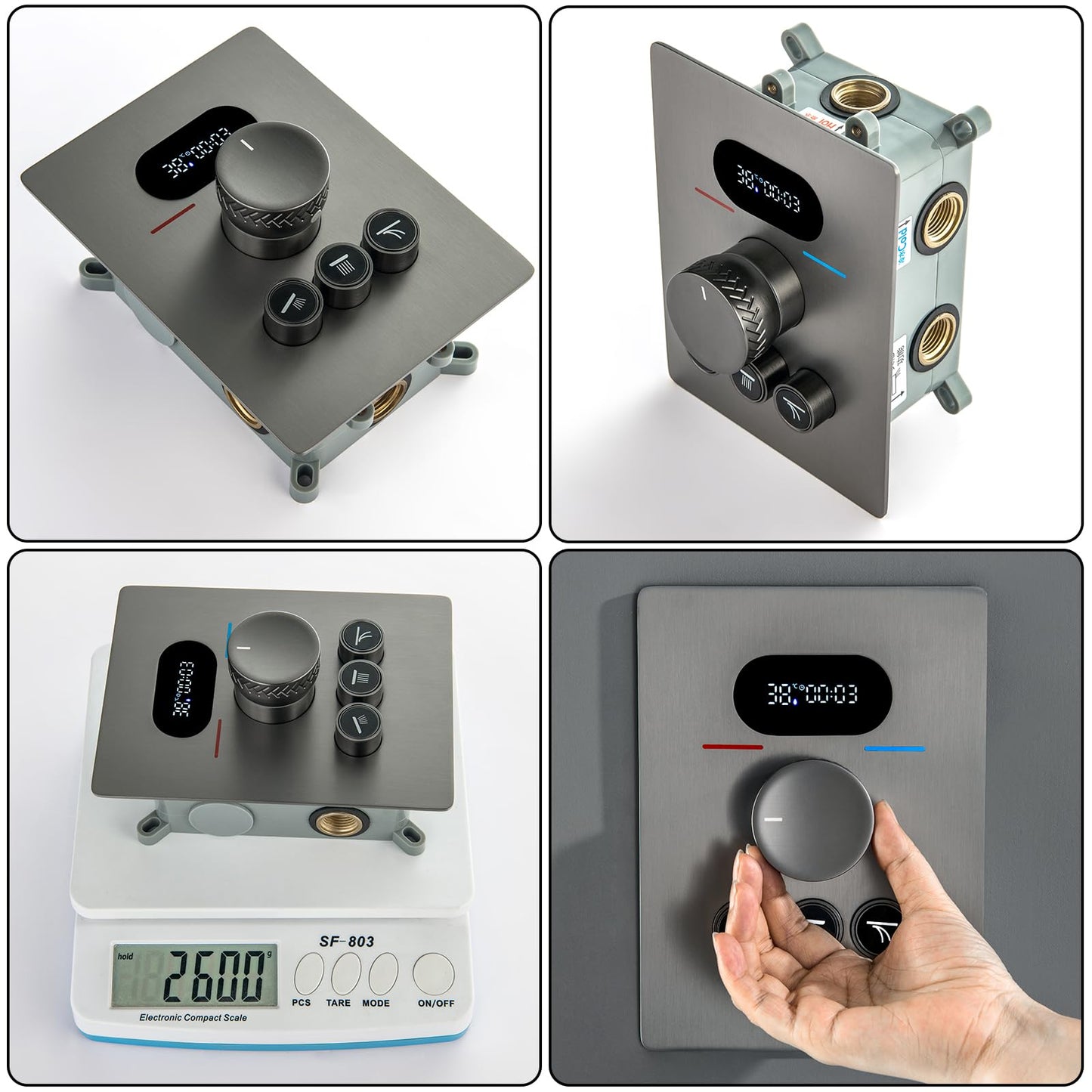 OihPaw Colonne de Douche Thermostatique Douche Encastrable Affichage Numérique Colonne de Douche Encastrable Gris Pistolet Ensemble de Douche avec 3 Fonctions Pommeau de Douche