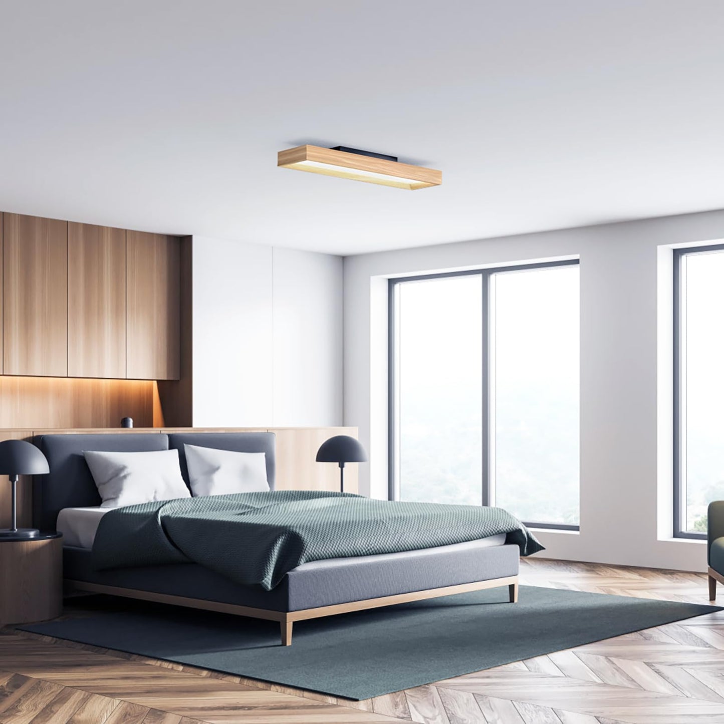 Plafonnier LED Salon, 30W Luminaire Plafonnier Cuisine Moderne, Lumière blanche 6000k, Lampe de plafond Rectangle pour Chambre Salon Cuisine, Long 65cm