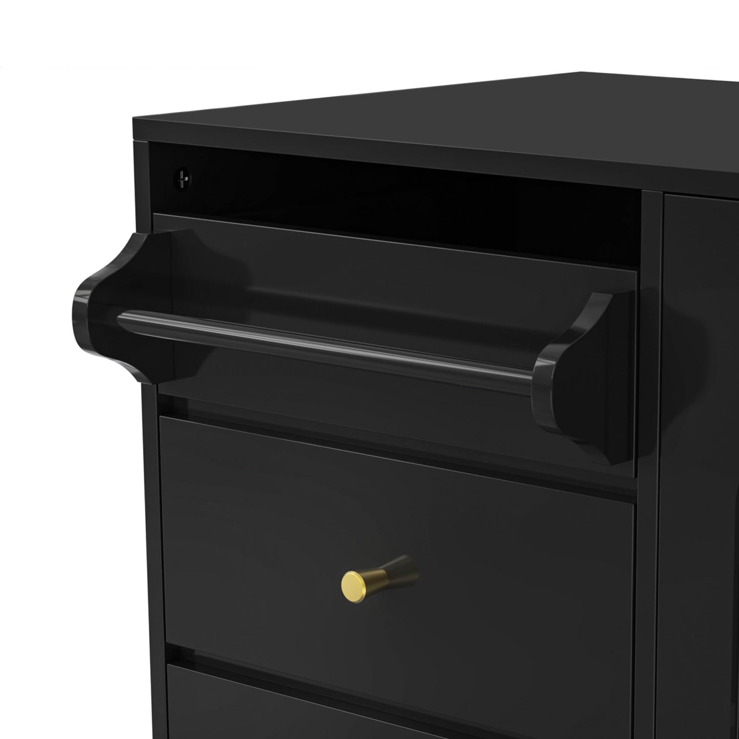 Buffet Salon Minimaliste Buffet Cuisine avec Porte en Verre Changhong et Porte-serviettes, Armoire de Rangement Élégante, Bahut pour Salle à Manger, Mobilier Moderne Multifonctionnel, Blanc/Noir