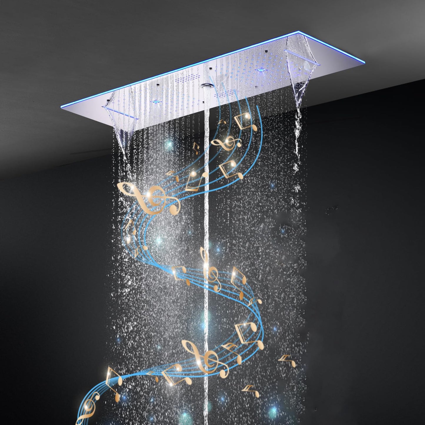 Pommeau de Douche Musique Pommeau Douche LED 64 Couleurs Pommeau de Douche Economie Deau Acier Inoxydable Pomme de Douche Chrome 900 * 300 mm Pomette Douche