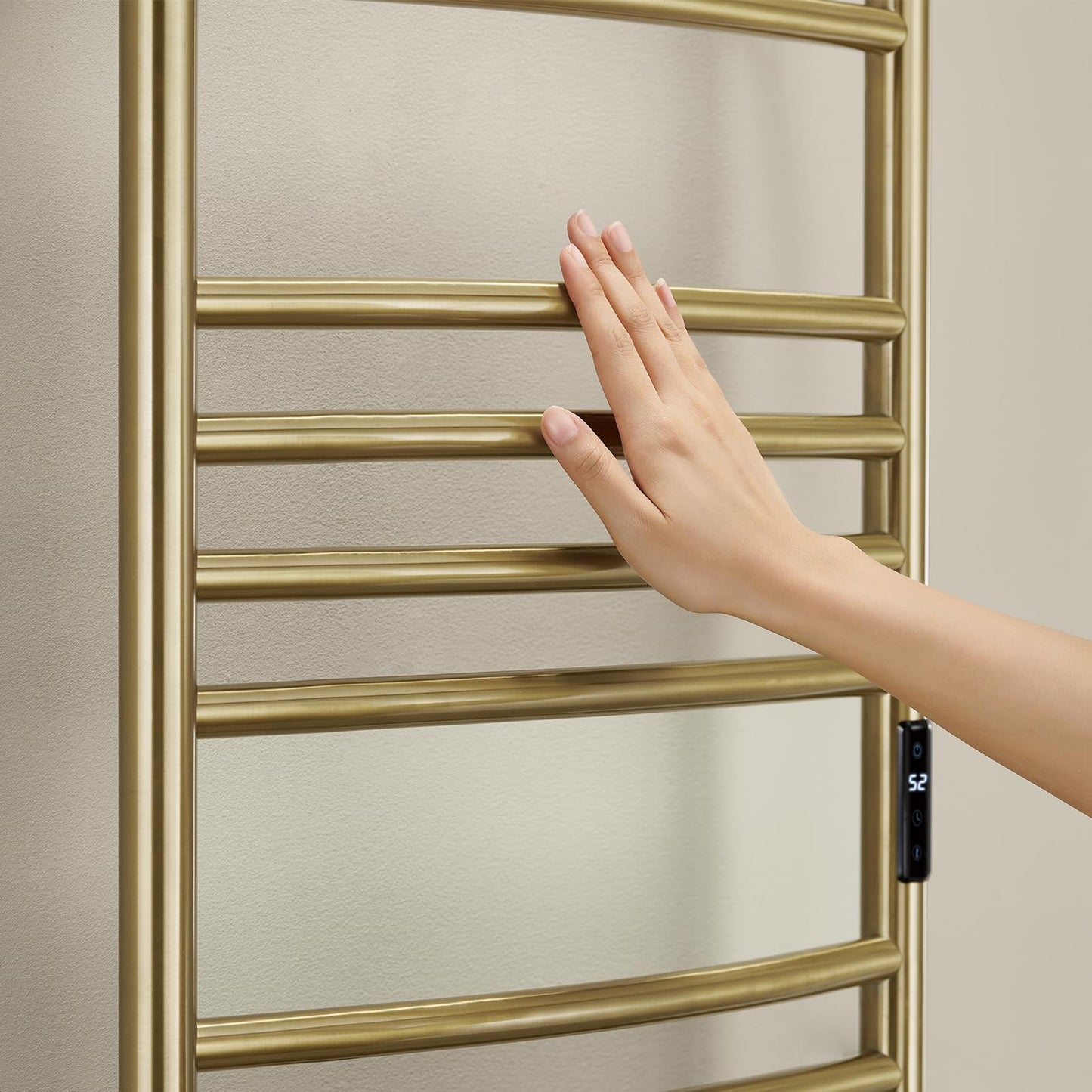 OihPaw Sèche-serviette électrique Or Brossé WiFi Intelligent 185 W Porte-Serviettes Chauffant Électrique 1100 * 600 mm Acier Inoxydable Radiateur de Salle de Bain avec 15 Tiges Courbées