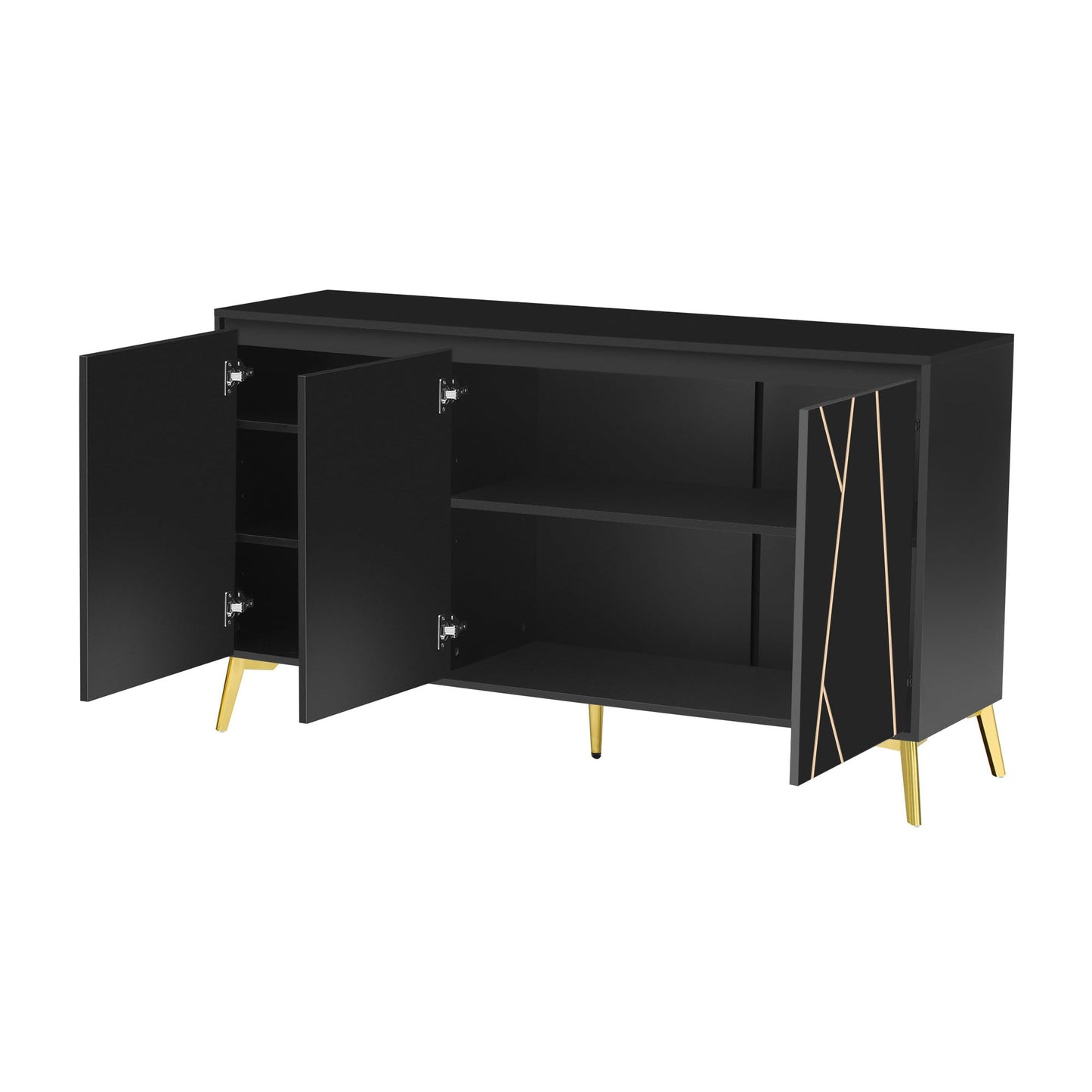 Buffet de Style Moderne au Design Unique Bahut avec 3 Portes, Sans Poignées, Armoire Latérale de Salon, Meuble Buffet de Cuisine, Armoire de Rangement pour Salle à Manger, Entrée (Blanc/Noir)